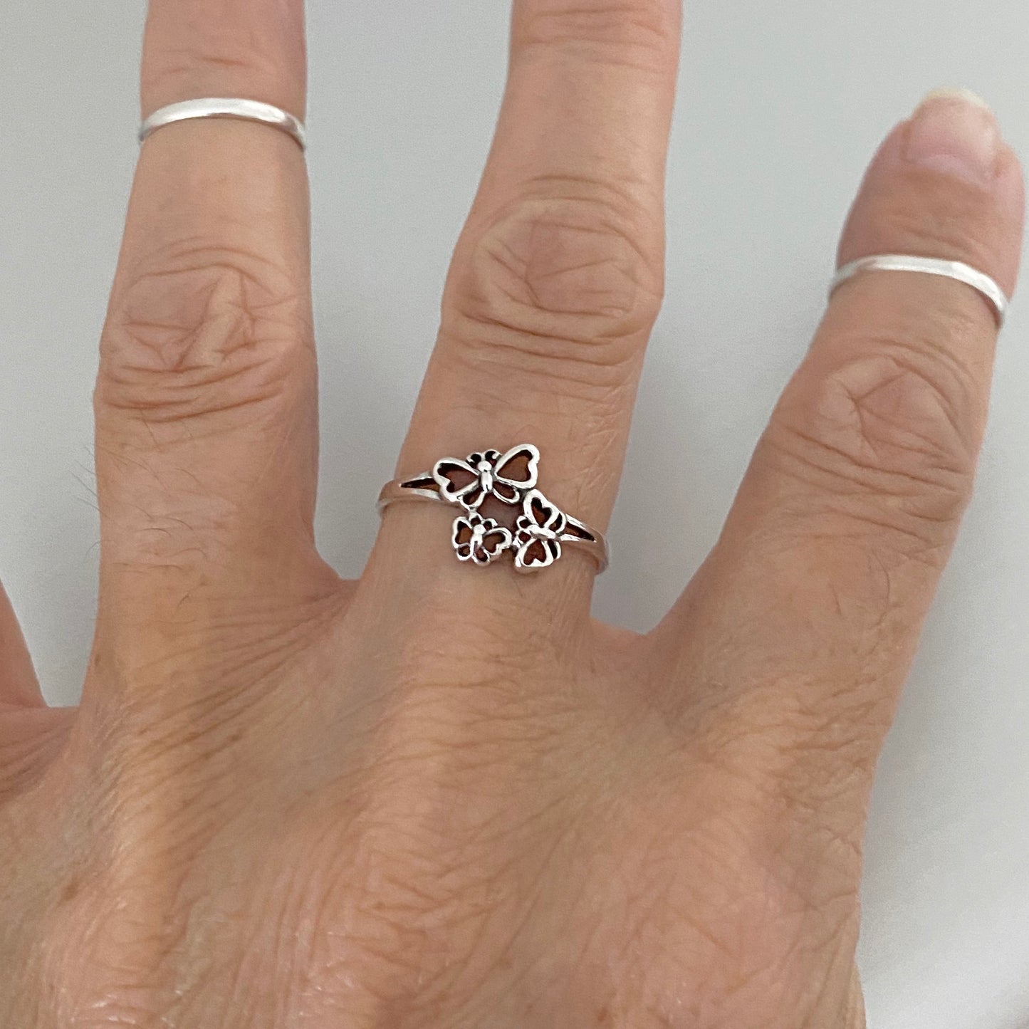 Sterling Silver Small Triple Butterfly Ring, Minimalist Spirit Silver Ring, Bug Rings