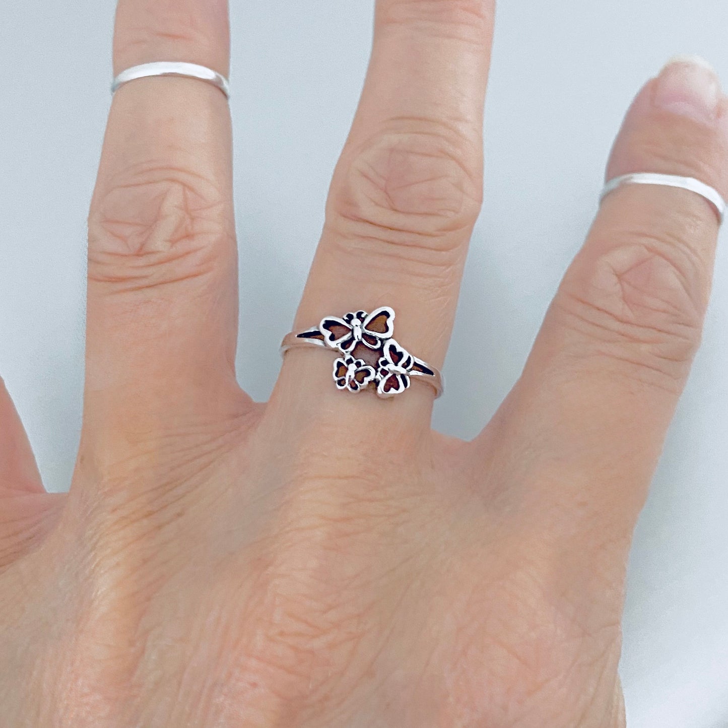Sterling Silver Small Dainty Triple Butterfly Ring – Spirit Nature Minimalist Silver Rings