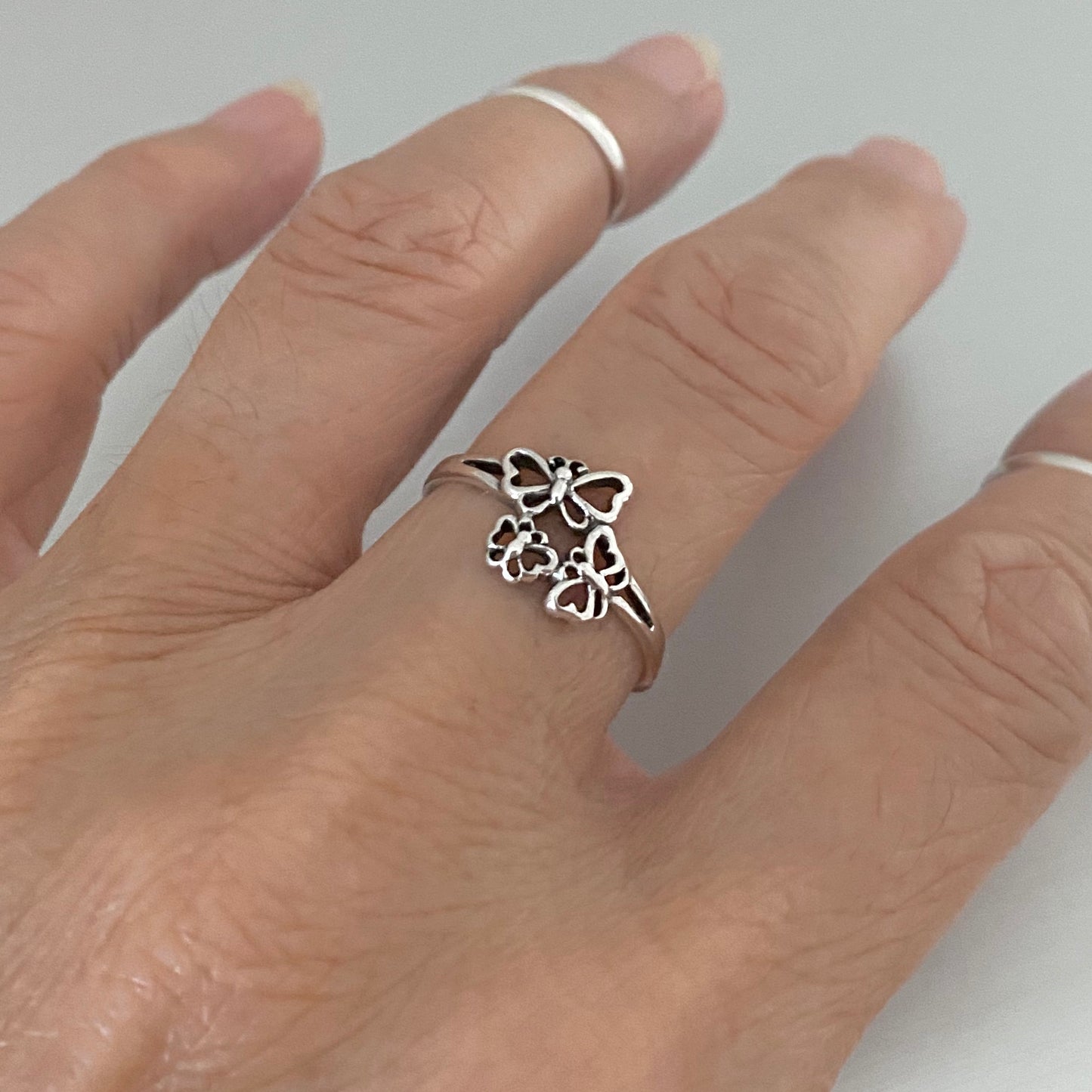 Sterling Silver Small Triple Butterfly Ring, Minimalist Spirit Silver Ring, Bug Rings