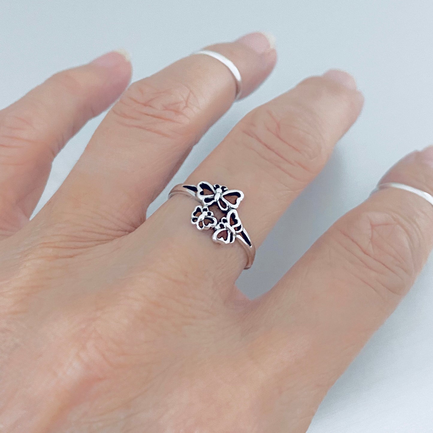 Sterling Silver Small Dainty Triple Butterfly Ring – Spirit Nature Minimalist Silver Rings