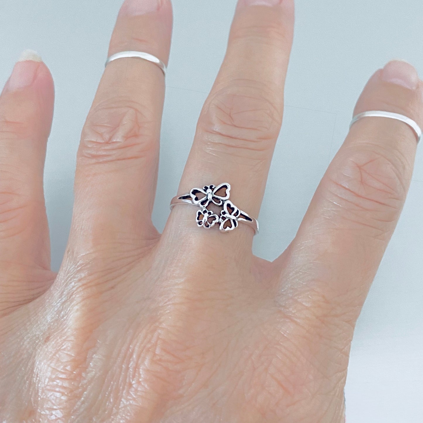 Sterling Silver Small Dainty Triple Butterfly Ring – Spirit Nature Minimalist Silver Rings