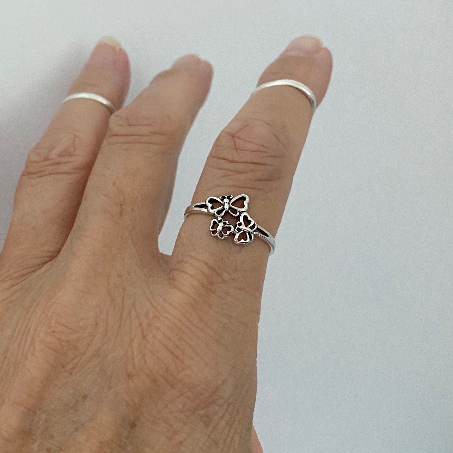 Sterling Silver Small Triple Butterfly Ring, Minimalist Spirit Silver Ring, Bug Rings