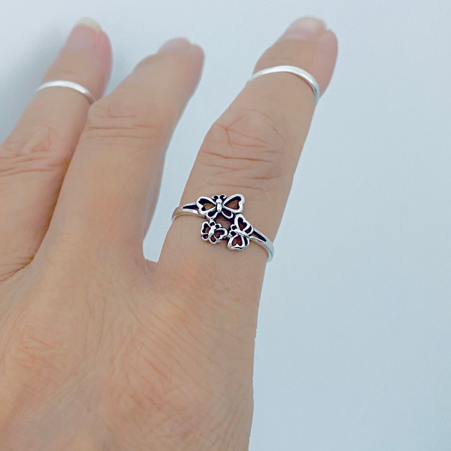 Sterling Silver Small Dainty Triple Butterfly Ring – Spirit Nature Minimalist Silver Rings