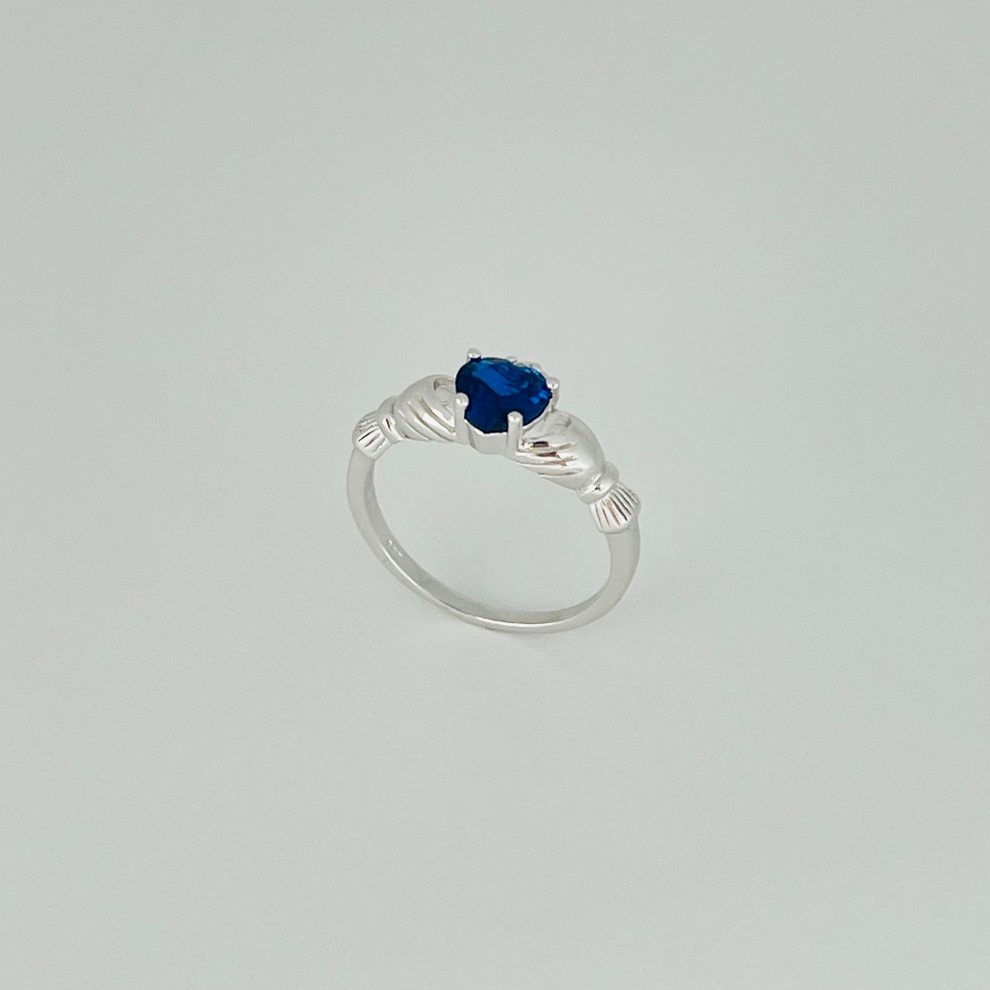 Sterling Silver Sapphire CZ Heart Claddagh Ring, September Birthstone Silver Ring