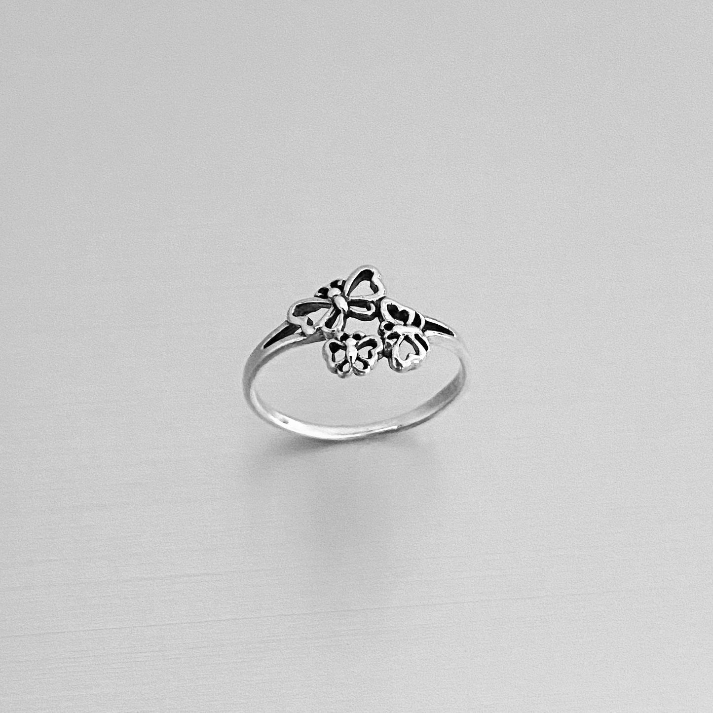 Sterling Silver Small Triple Butterfly Ring, Minimalist Spirit Silver Ring, Bug Rings