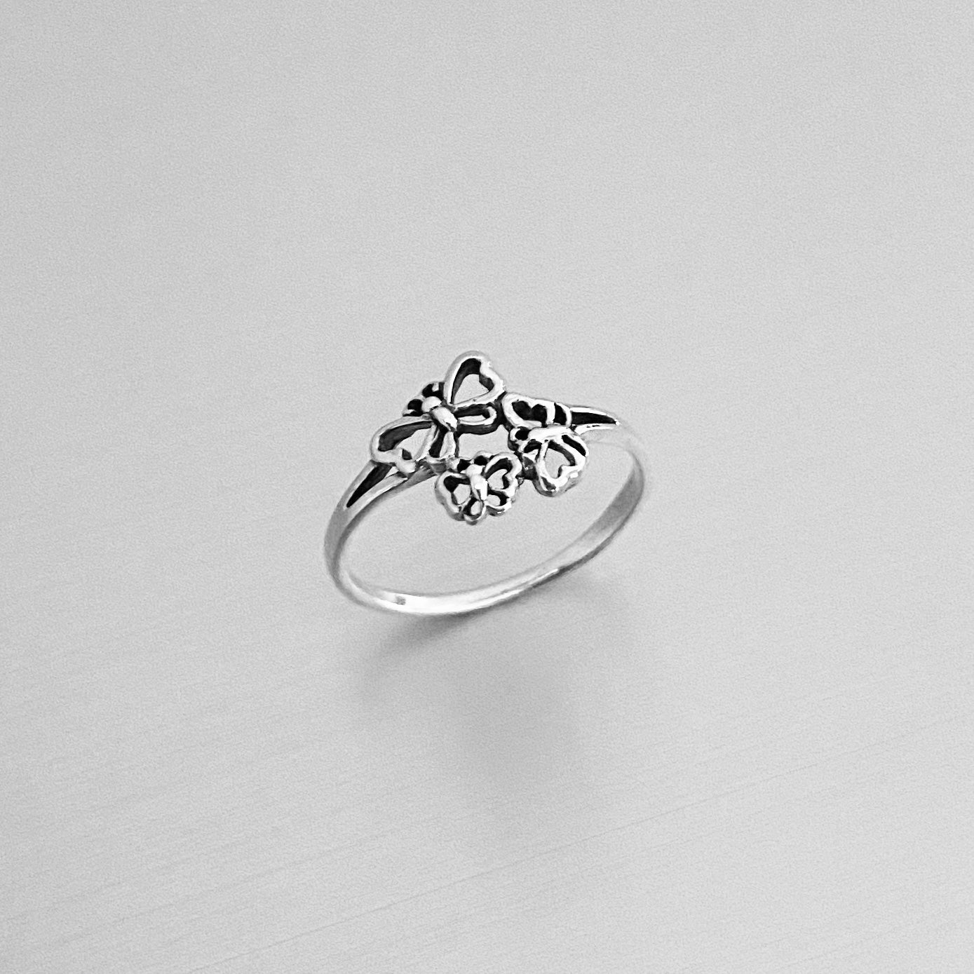 Sterling Silver Small Triple Butterfly Ring, Minimalist Spirit Silver Ring, Bug Rings