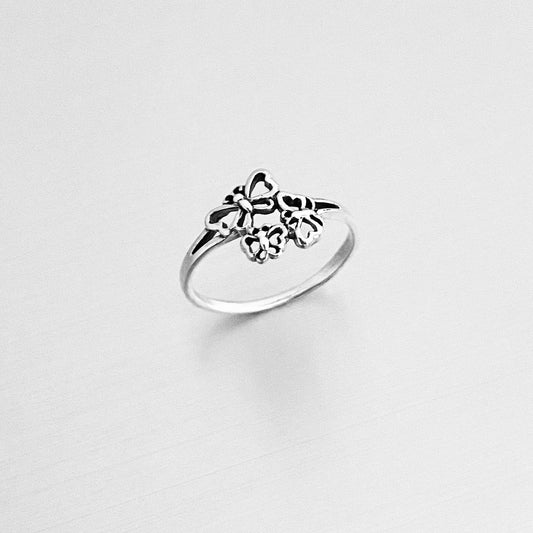Sterling Silver Small Dainty Triple Butterfly Ring – Spirit Nature Minimalist Silver Rings