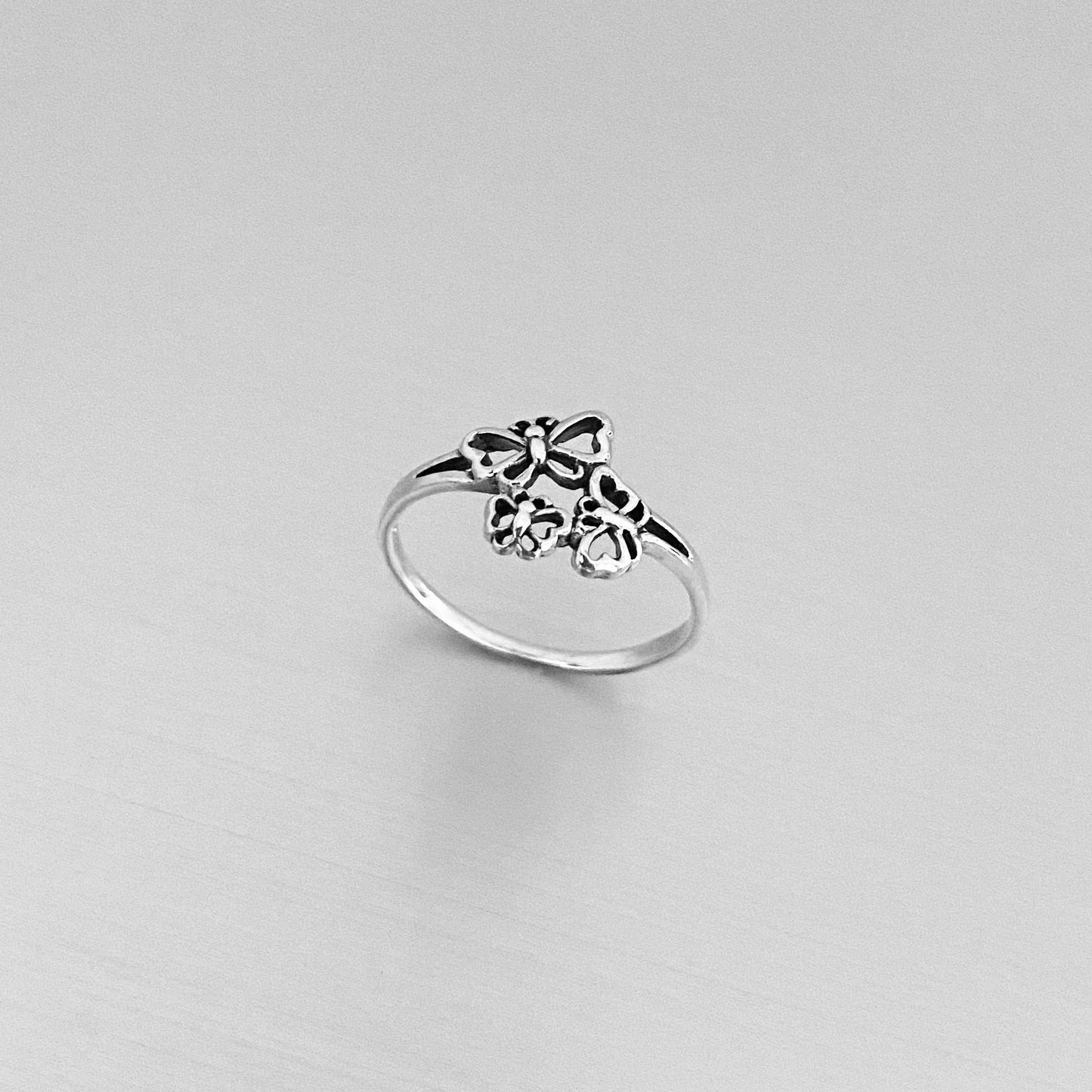 Sterling Silver Small Triple Butterfly Ring, Minimalist Spirit Silver Ring, Bug Rings