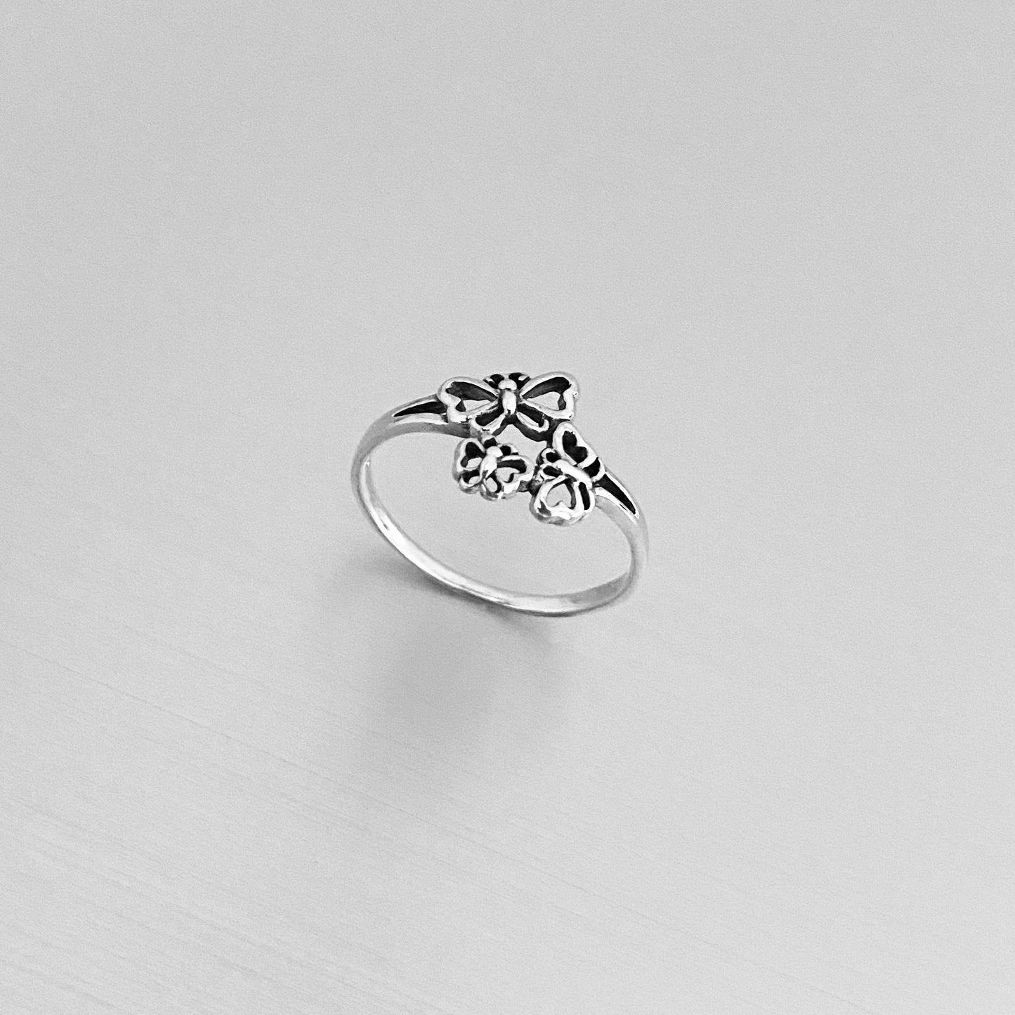 Sterling Silver Small Triple Butterfly Ring, Minimalist Spirit Silver Ring, Bug Rings