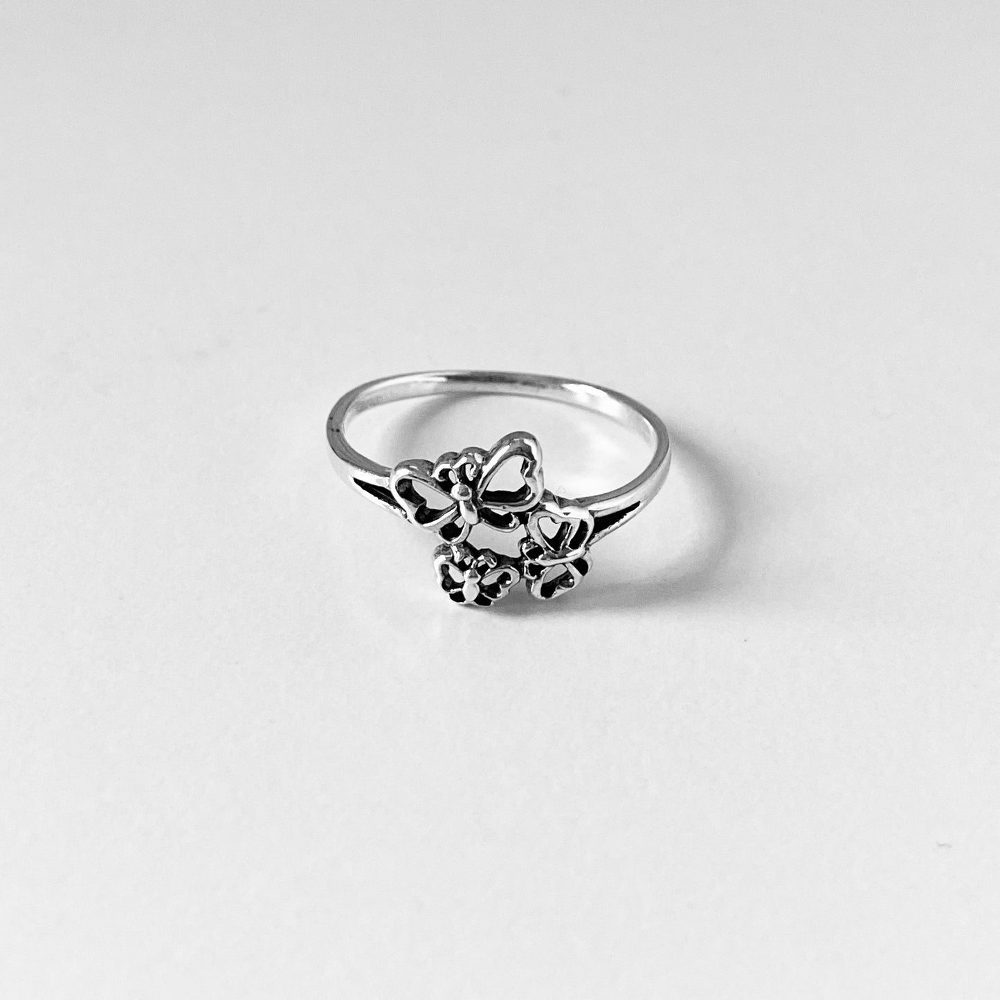 Sterling Silver Small Triple Butterfly Ring, Minimalist Spirit Silver Ring, Bug Rings