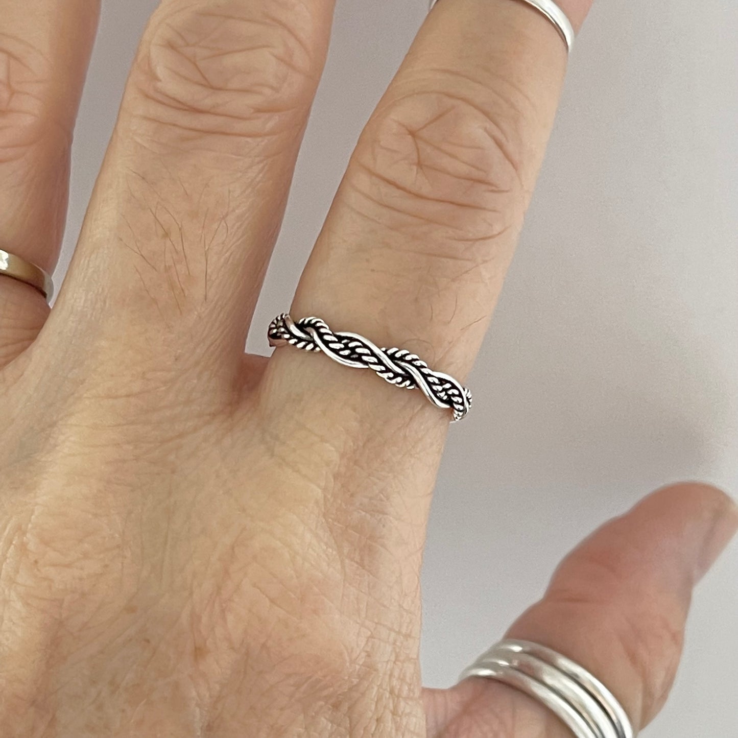 Sterling Silver Unisex Twisted Rope Ring, Stackable Rings, Silver Band