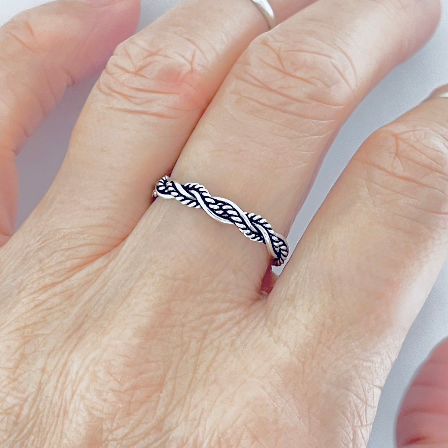 Sterling Silver Unisex Twisted Rope Ring, Stackable Rings, Braided Band