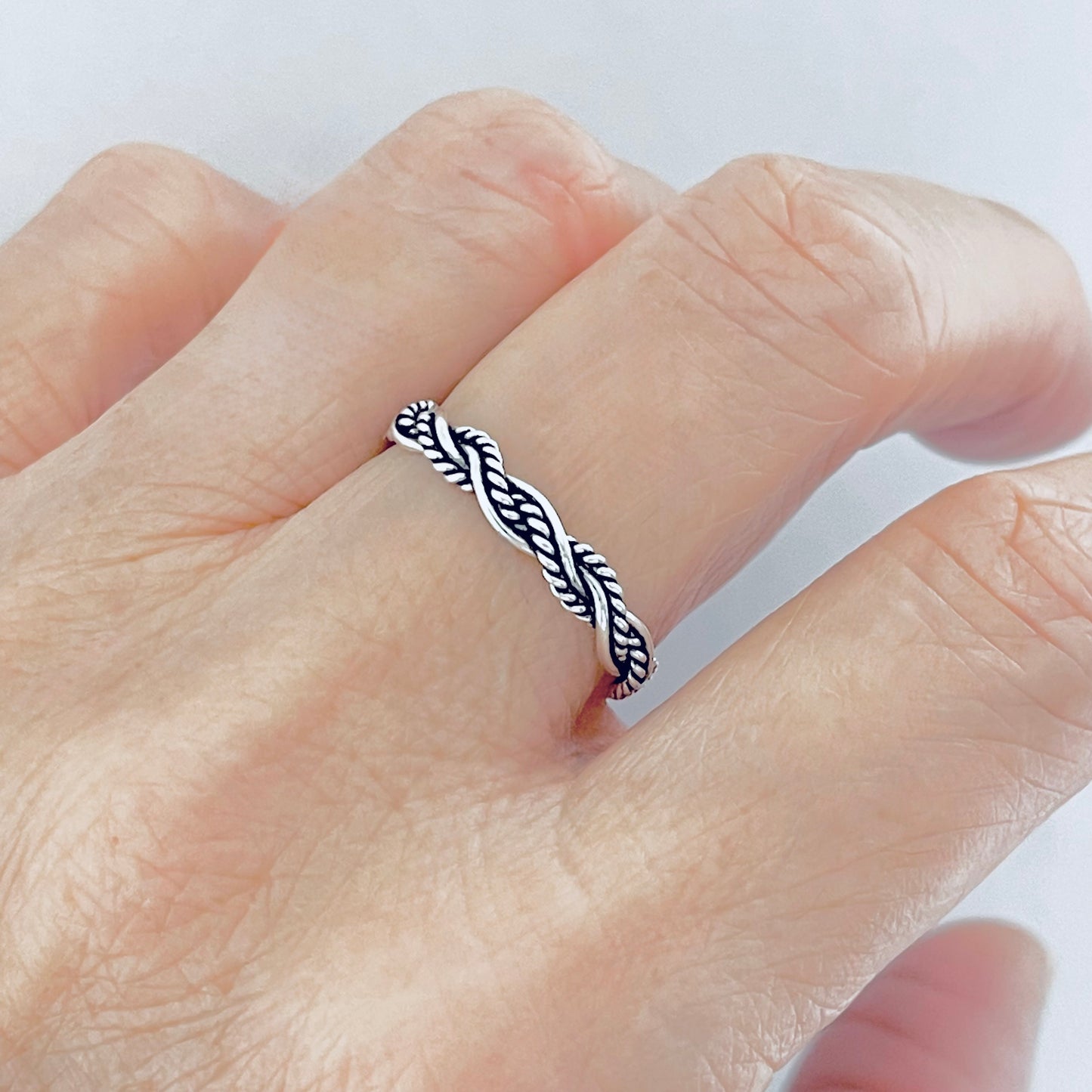Sterling Silver Unisex Twisted Rope Ring, Stackable Rings, Braided Band