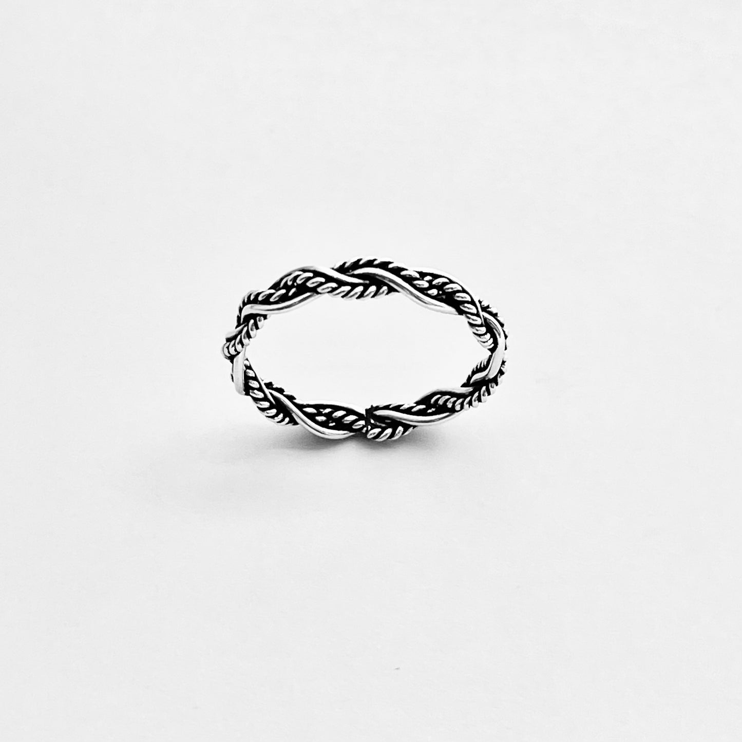 Sterling Silver Unisex Twisted Rope Ring, Stackable Rings, Braided Band