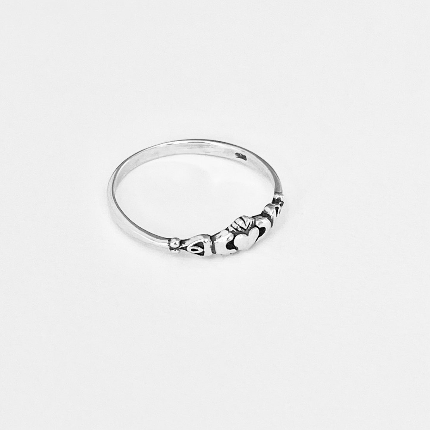 Sterling Silver Tiny Irish Claddagh Ring – Minimalist Heart Crown Friendship Rings
