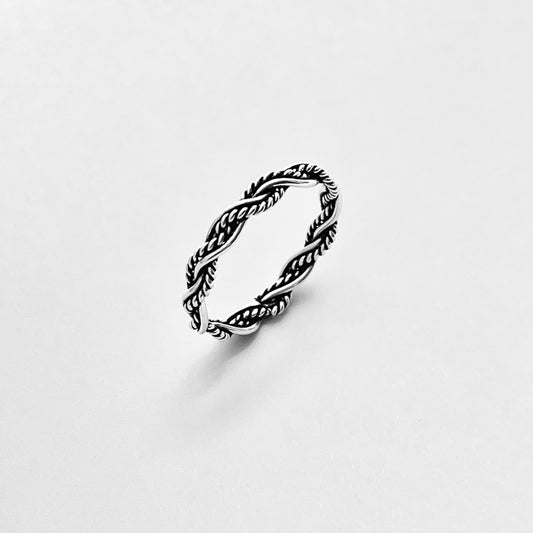Sterling Silver Unisex Twisted Rope Ring, Stackable Rings, Braided Band