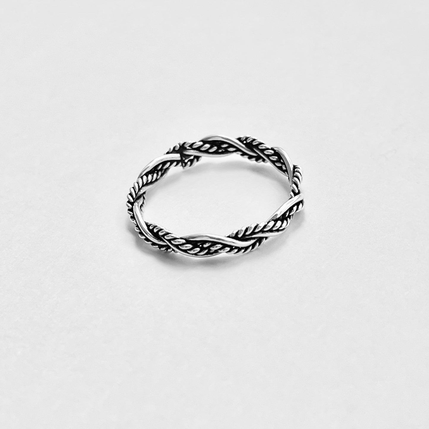 Sterling Silver Unisex Twisted Rope Ring, Stackable Rings, Braided Band