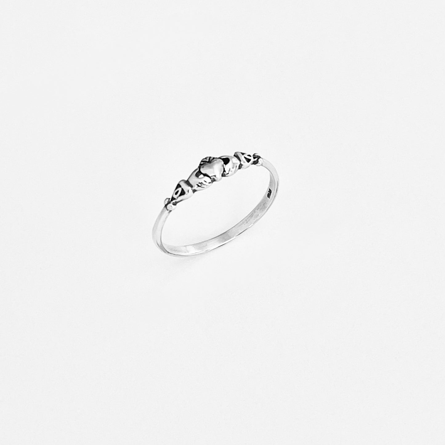 Sterling Silver Tiny Irish Claddagh Ring – Minimalist Heart Crown Friendship Rings