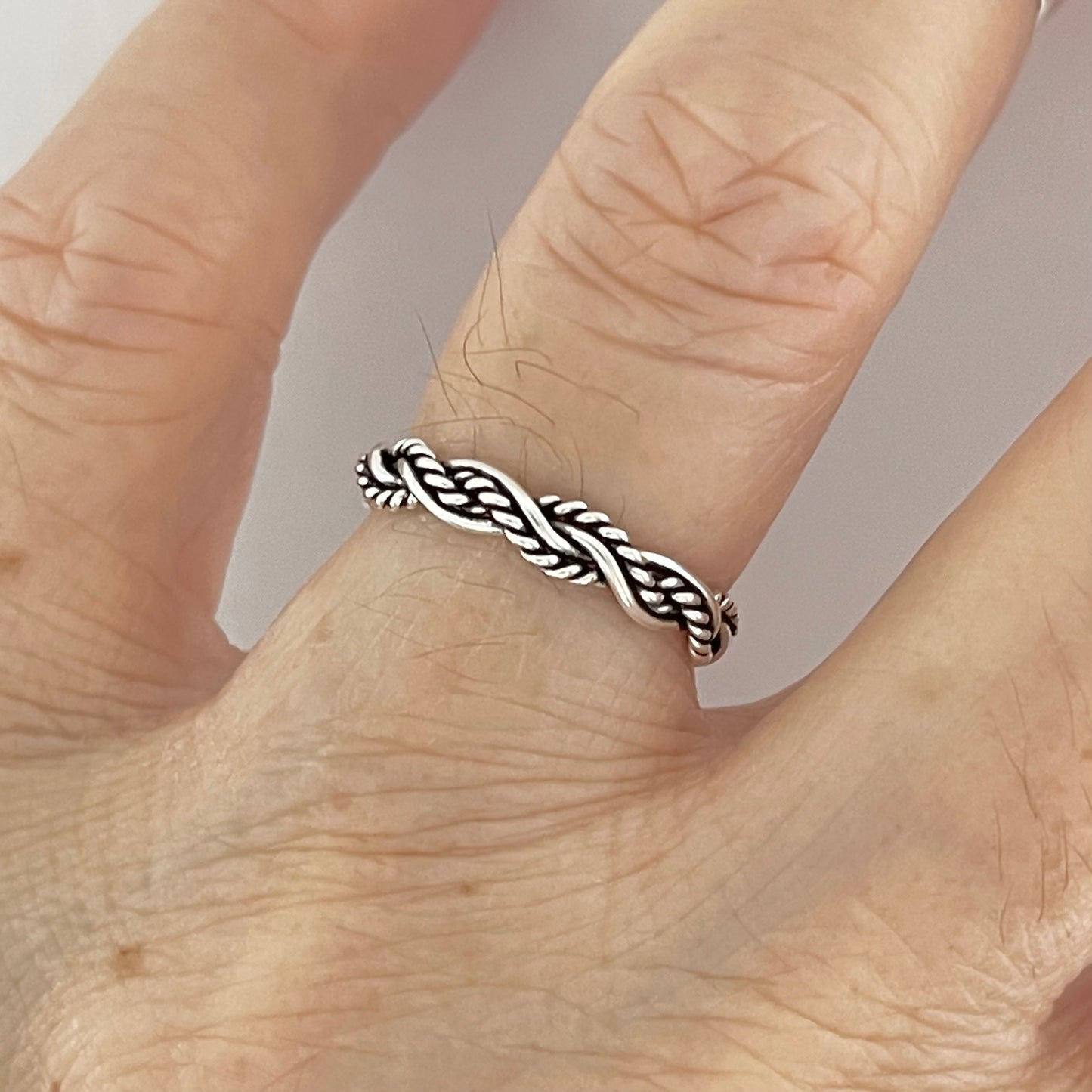 Sterling Silver Unisex Twisted Rope Ring, Stackable Rings, Silver Band