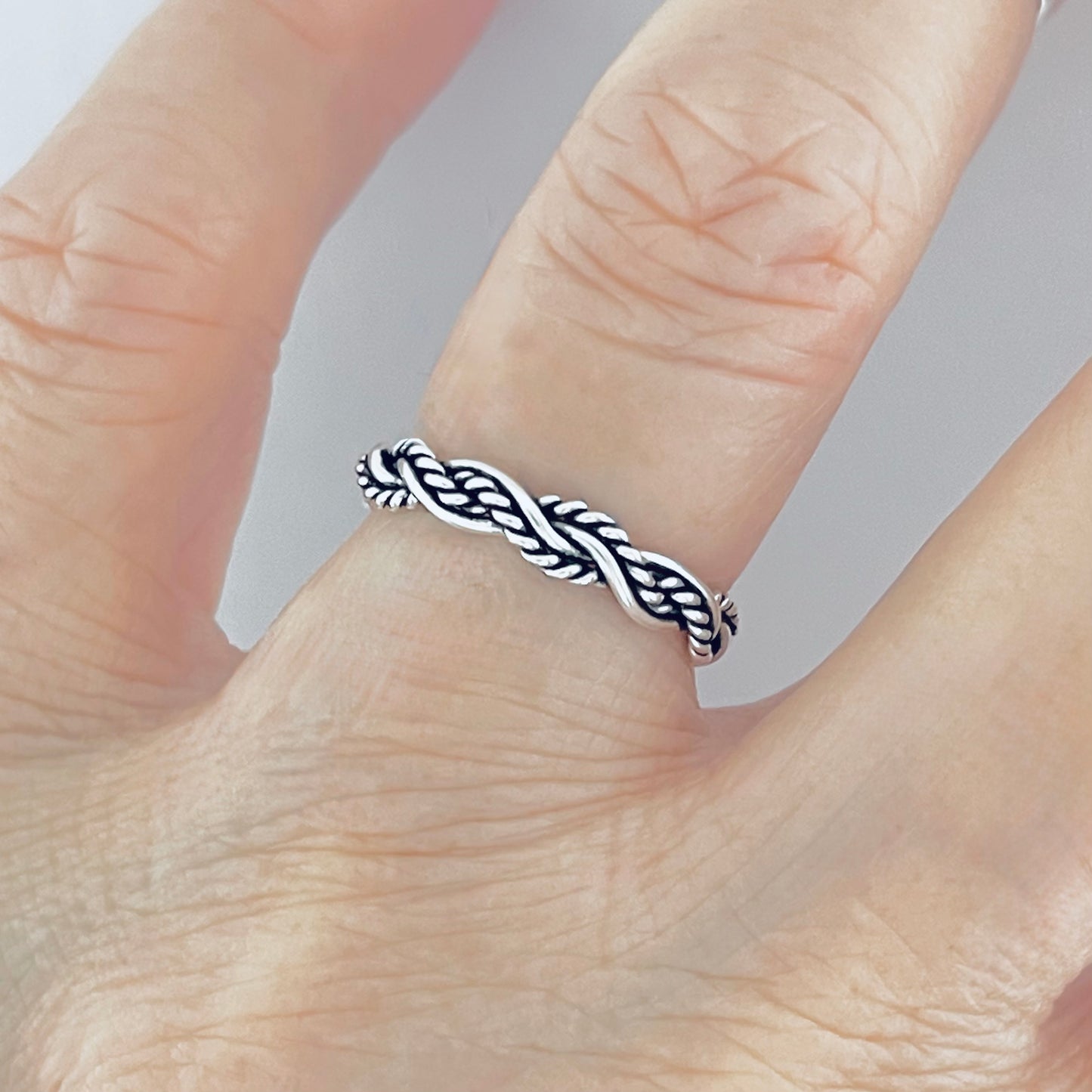 Sterling Silver Unisex Twisted Rope Ring, Stackable Rings, Braided Band