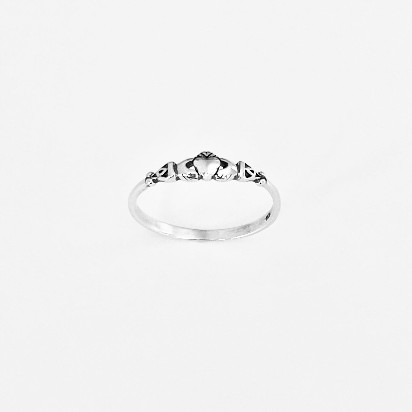 Sterling Silver Tiny Irish Claddagh Ring – Minimalist Heart Crown Friendship Rings