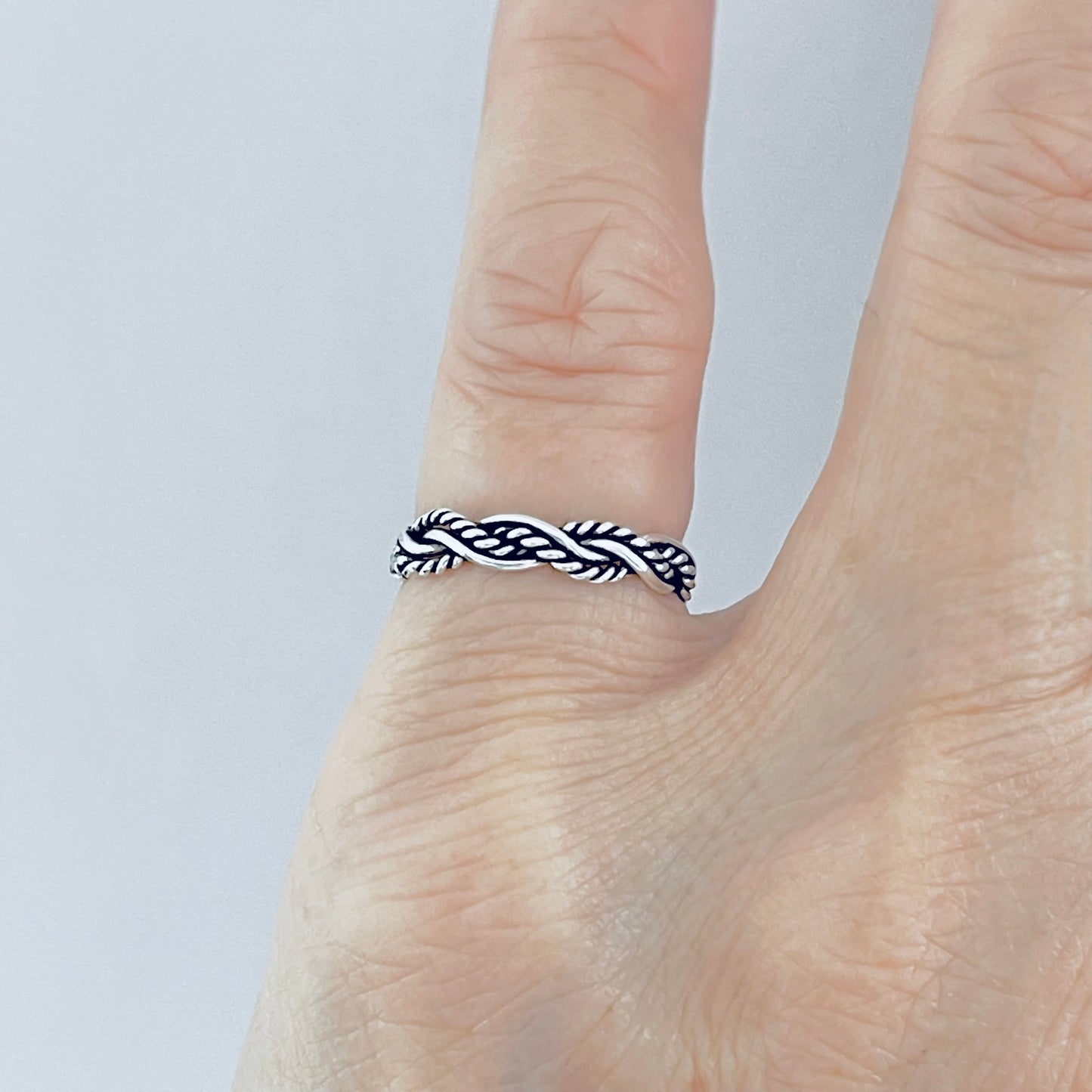 Sterling Silver Unisex Twisted Rope Ring, Stackable Rings, Braided Band