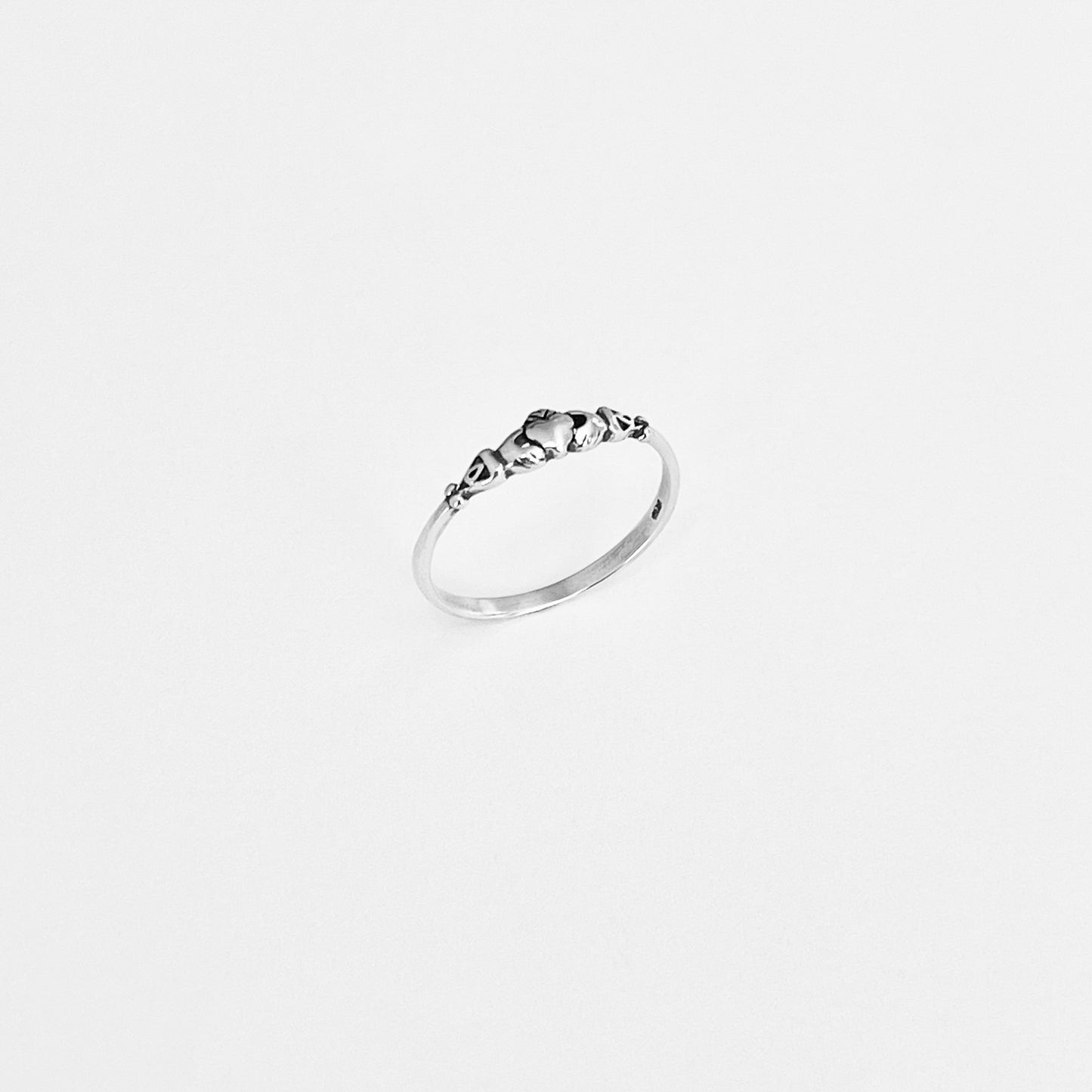 Sterling Silver Tiny Irish Claddagh Ring – Minimalist Heart Crown Friendship Rings
