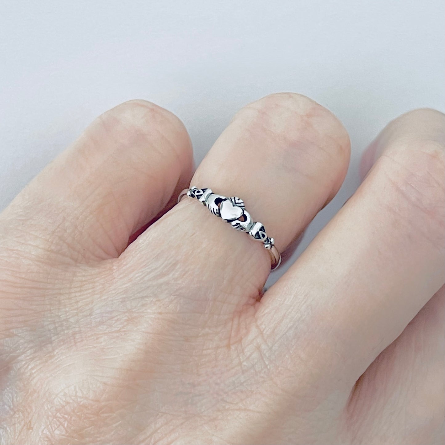 Sterling Silver Tiny Irish Claddagh Ring – Minimalist Heart Crown Friendship Rings
