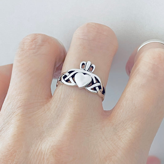 925 Sterling Silver Irish Claddagh Ring | Celtic Heart & Crown Silver Rings