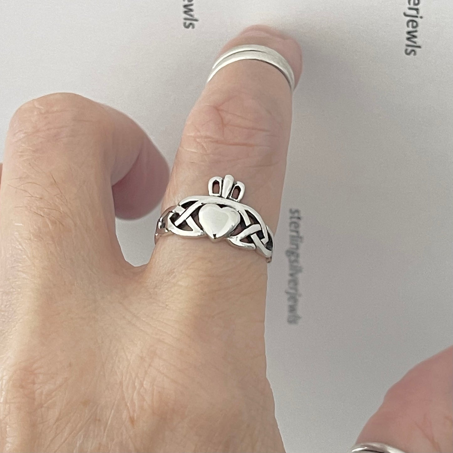 Sterling Silver Celtic with Irish Claddagh Ring, Heart Silver Ring