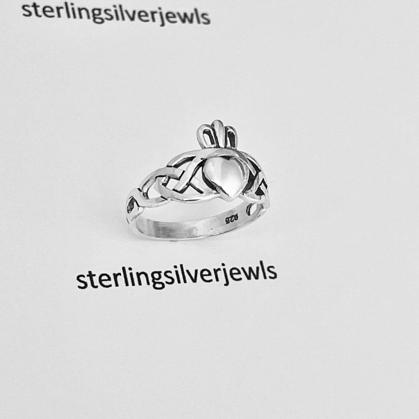 Sterling Silver Celtic with Irish Claddagh Ring, Heart Silver Ring