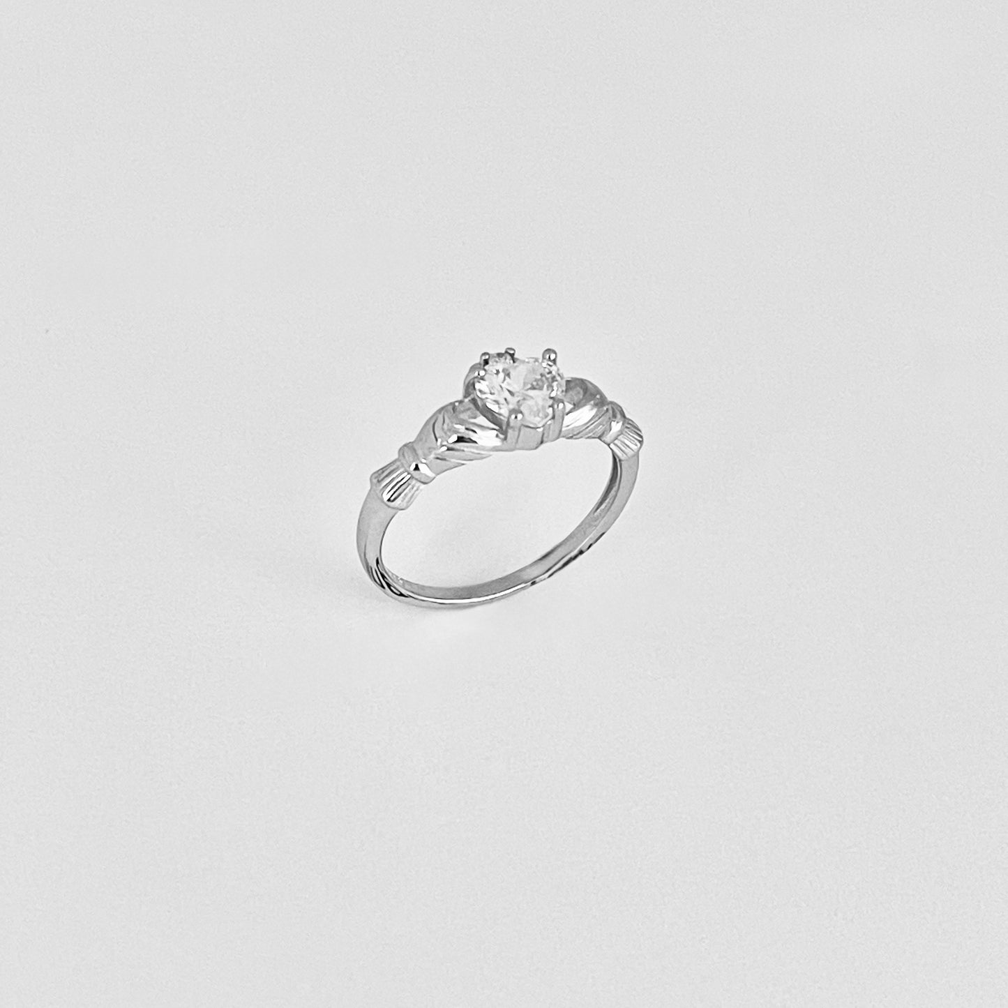 925 Sterling Silver Diamond CZ Heart Claddagh Ring | April Birthstone Irish Friendship Loyalty Rings