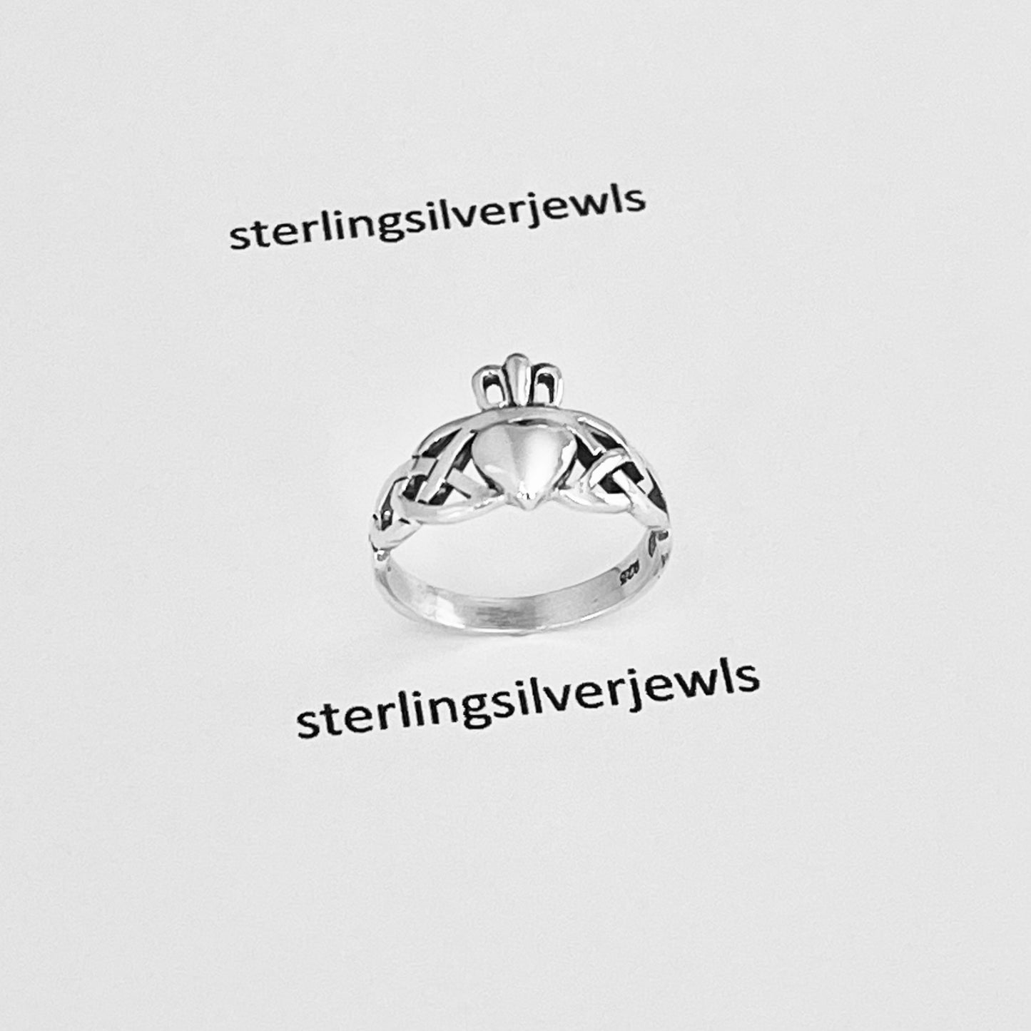 Sterling Silver Celtic with Irish Claddagh Ring, Heart Silver Ring