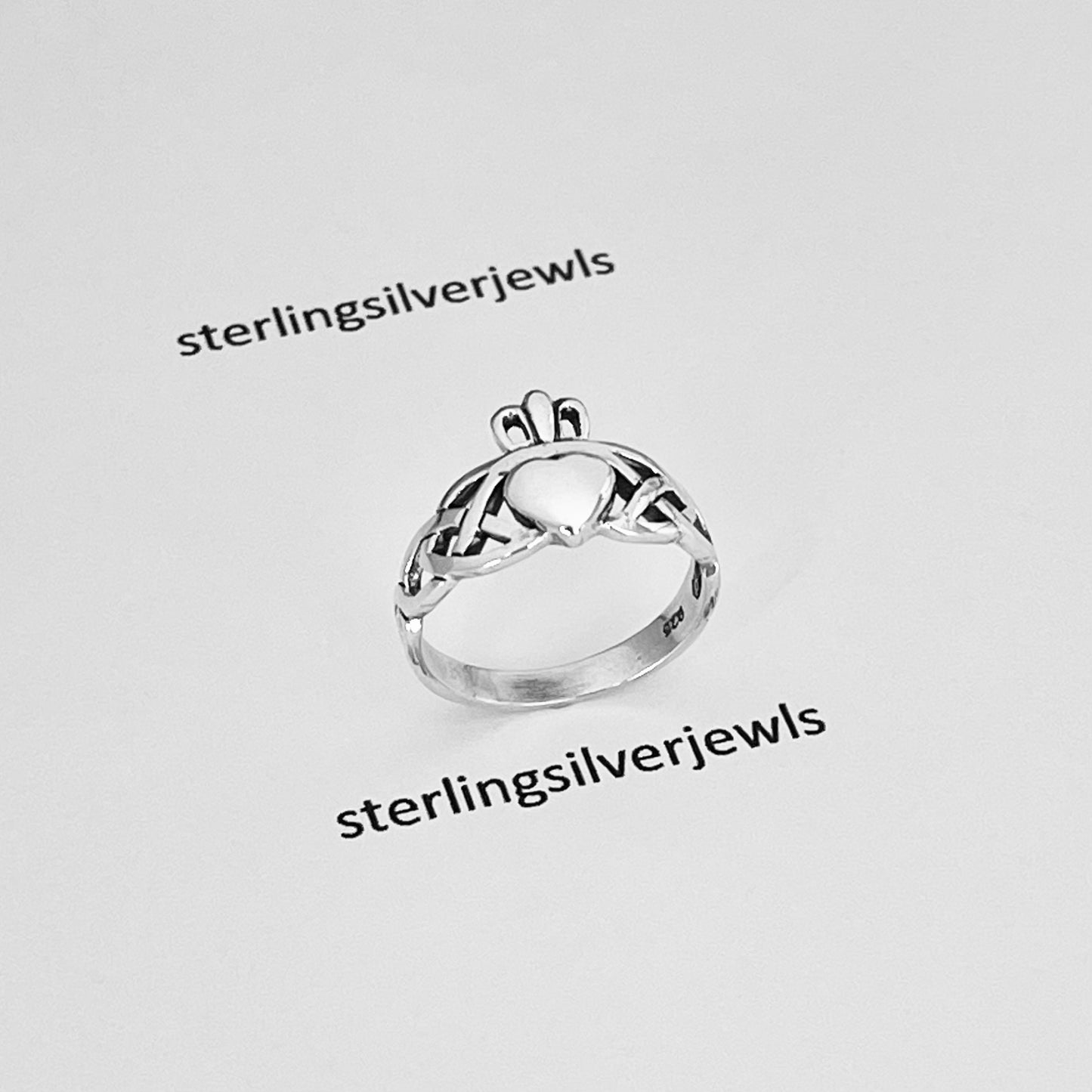 Sterling Silver Celtic with Irish Claddagh Ring, Heart Silver Ring