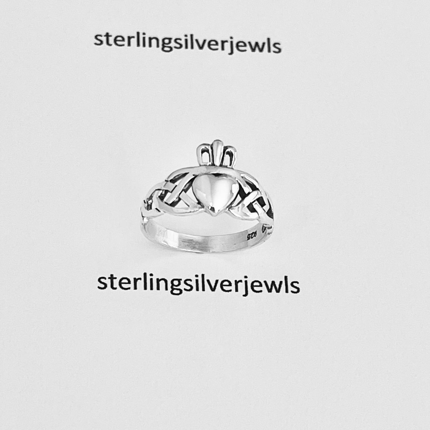 Sterling Silver Celtic with Irish Claddagh Ring, Heart Silver Ring