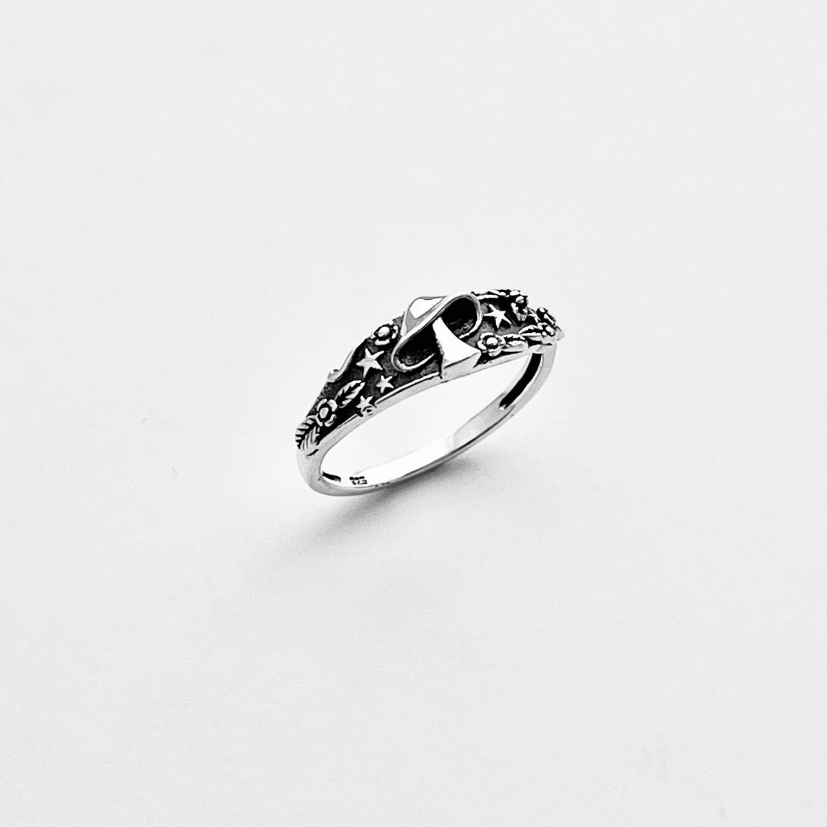 925 Sterling Silver Mushroom Ring with Tiny Stars and Flower | Celestial Nature Silver Rings