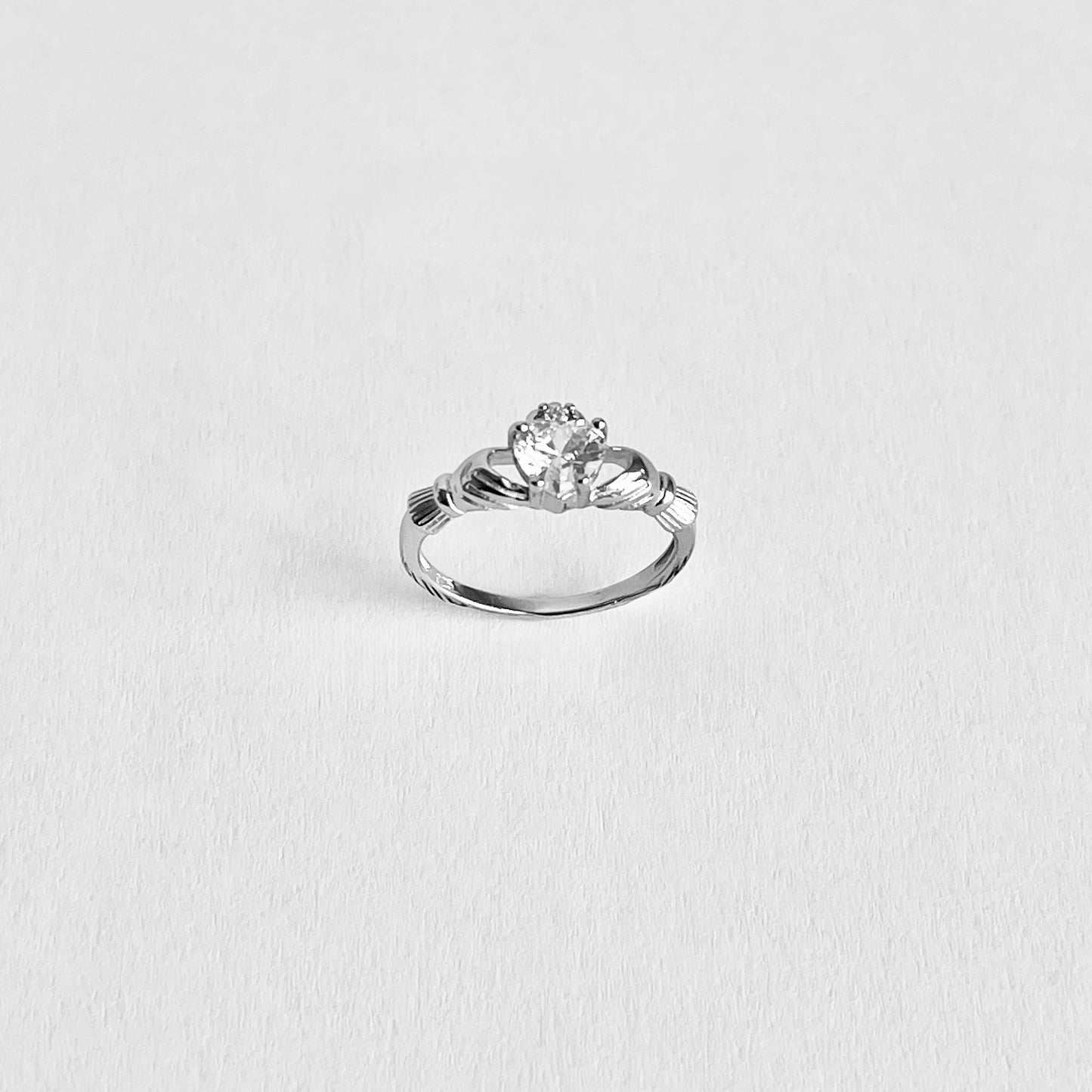 925 Sterling Silver Diamond CZ Heart Claddagh Ring | April Birthstone Irish Friendship Loyalty Rings