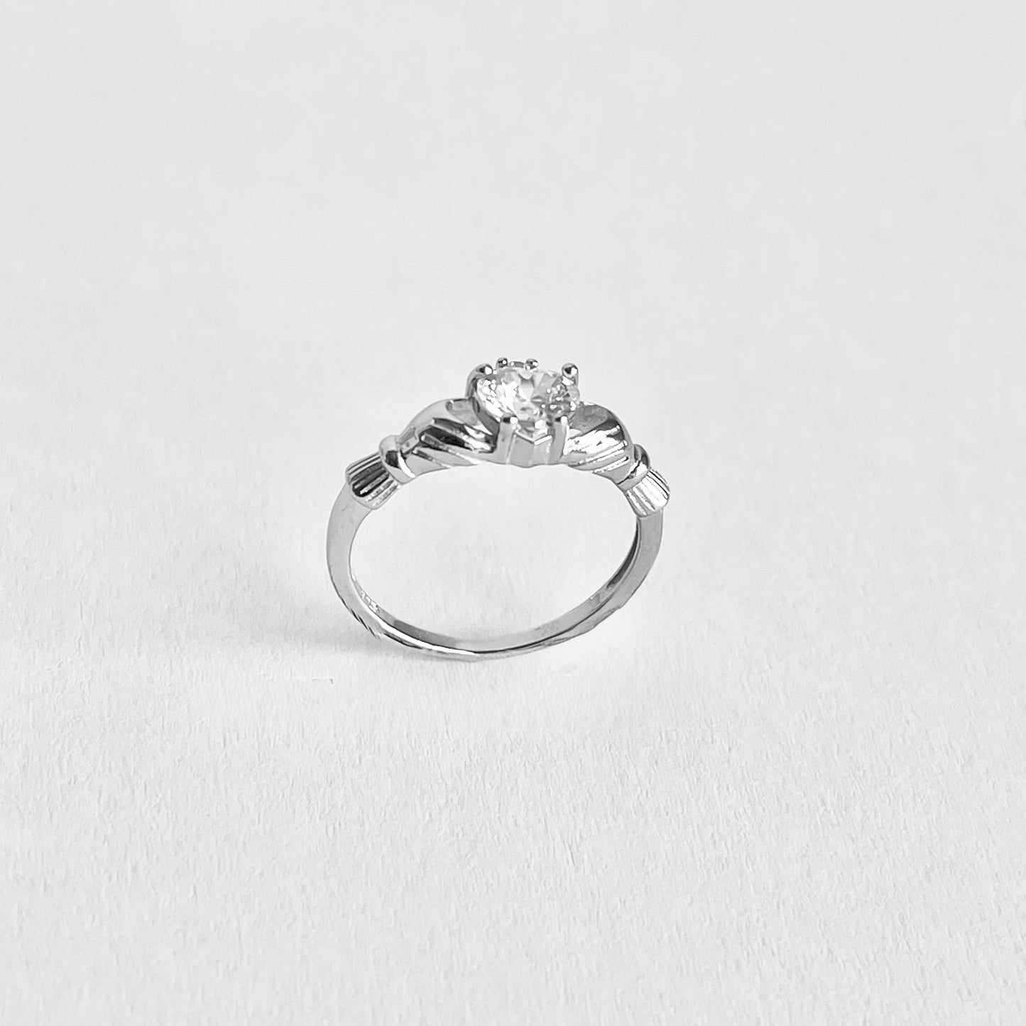 925 Sterling Silver Diamond CZ Heart Claddagh Ring | April Birthstone Irish Friendship Loyalty Rings
