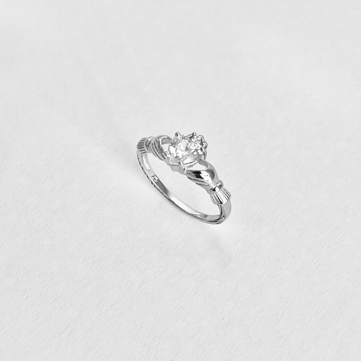925 Sterling Silver Diamond CZ Heart Claddagh Ring | April Birthstone Irish Friendship Loyalty Rings