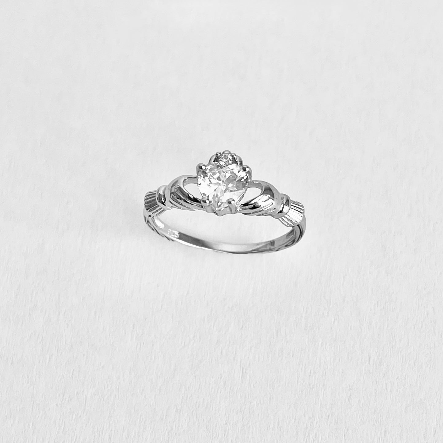 925 Sterling Silver Diamond CZ Heart Claddagh Ring | April Birthstone Irish Friendship Loyalty Rings