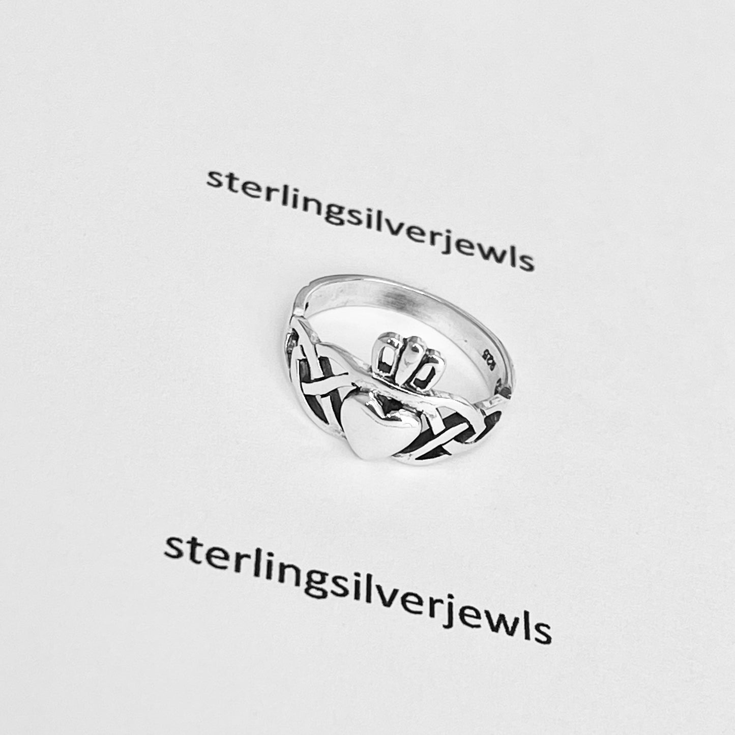 Sterling Silver Celtic with Irish Claddagh Ring, Heart Silver Ring