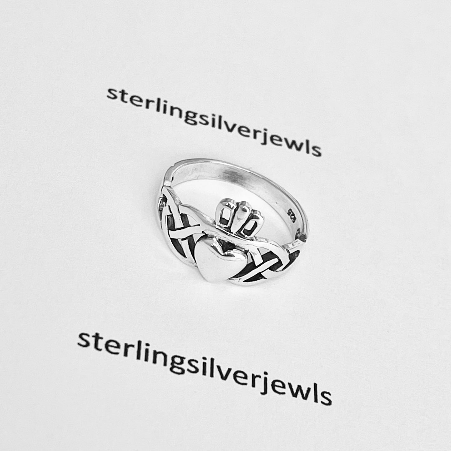 Sterling Silver Celtic with Irish Claddagh Ring, Heart Silver Ring