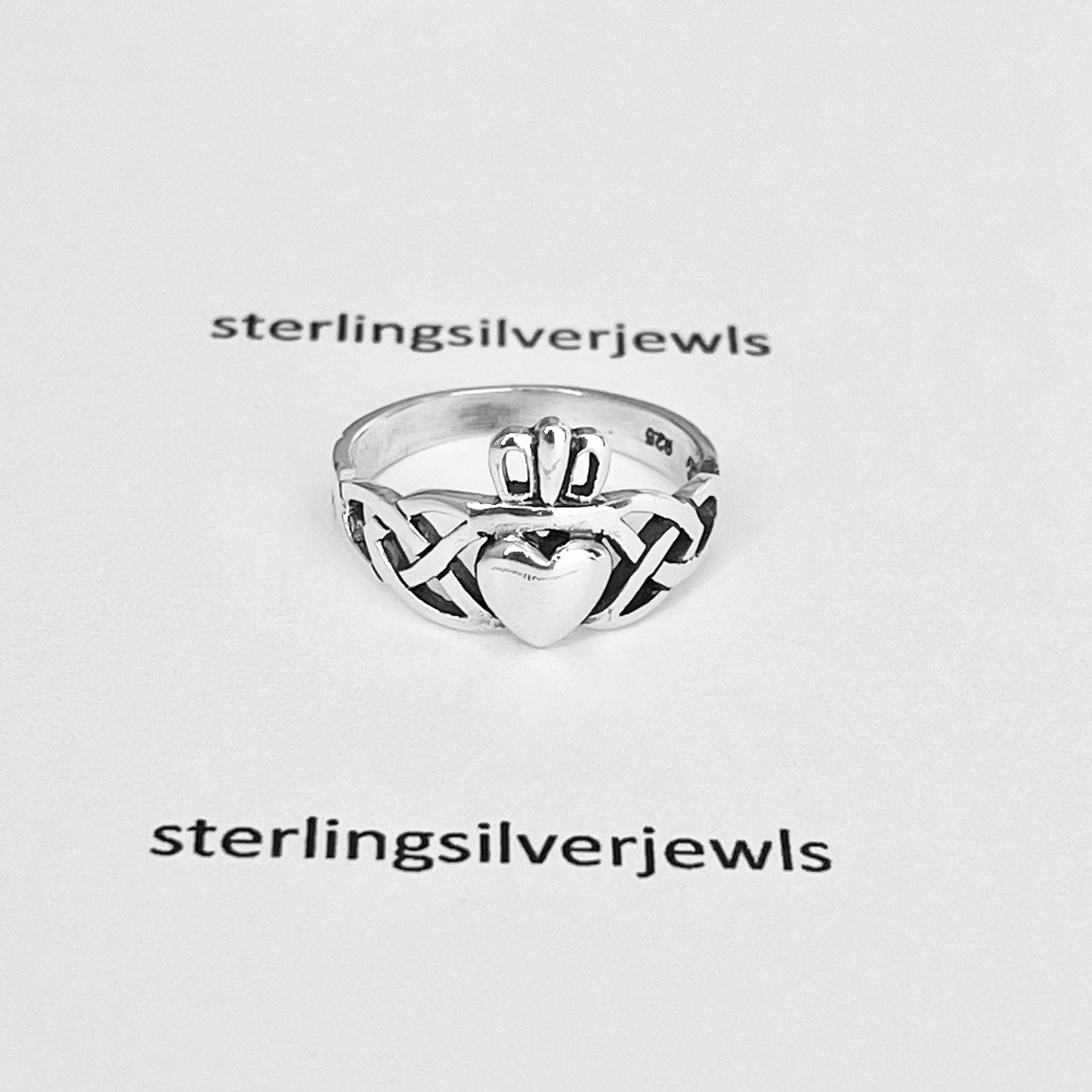 Sterling Silver Celtic with Irish Claddagh Ring, Heart Silver Ring