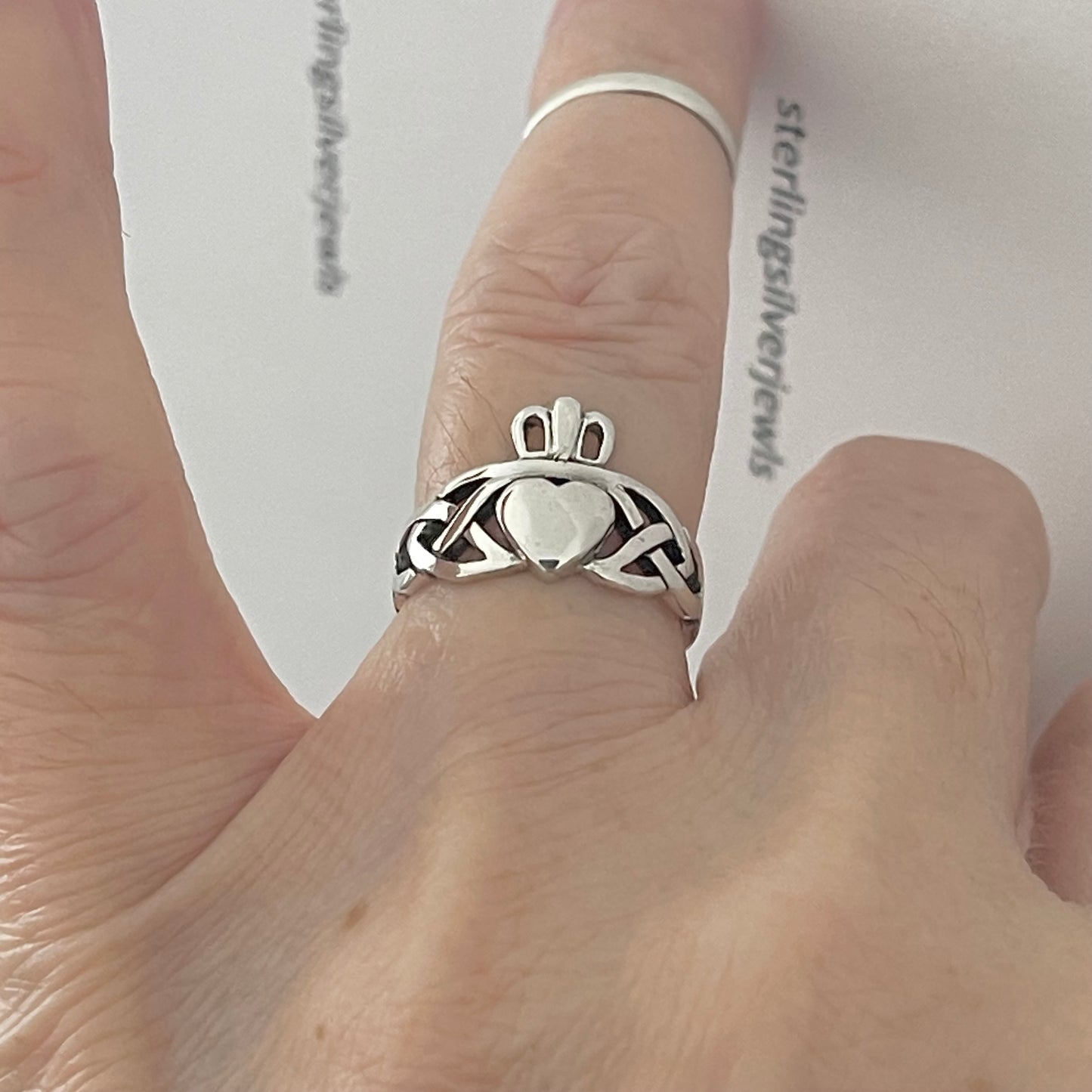 Sterling Silver Celtic with Irish Claddagh Ring, Heart Silver Ring