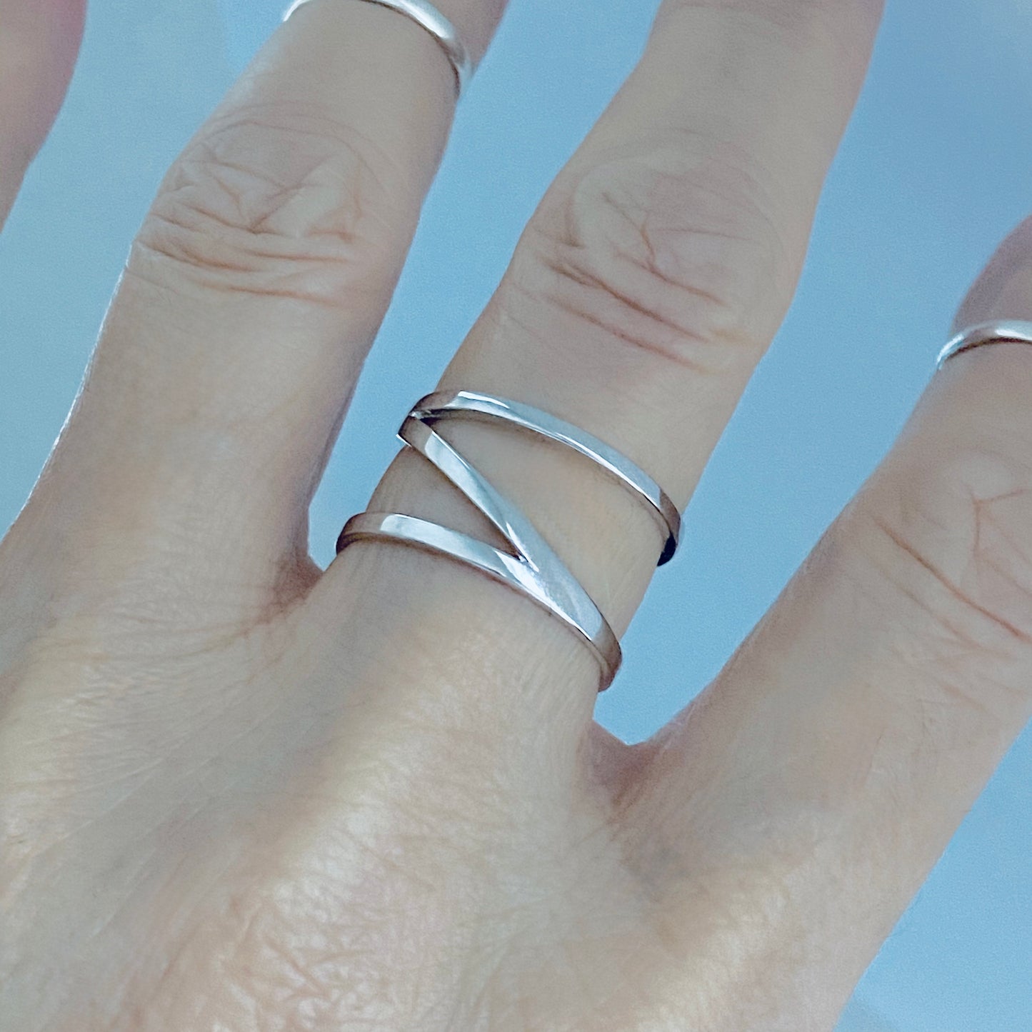 925 Sterling Silver Caged H Ring | Delicate Boho Silver Band Rings