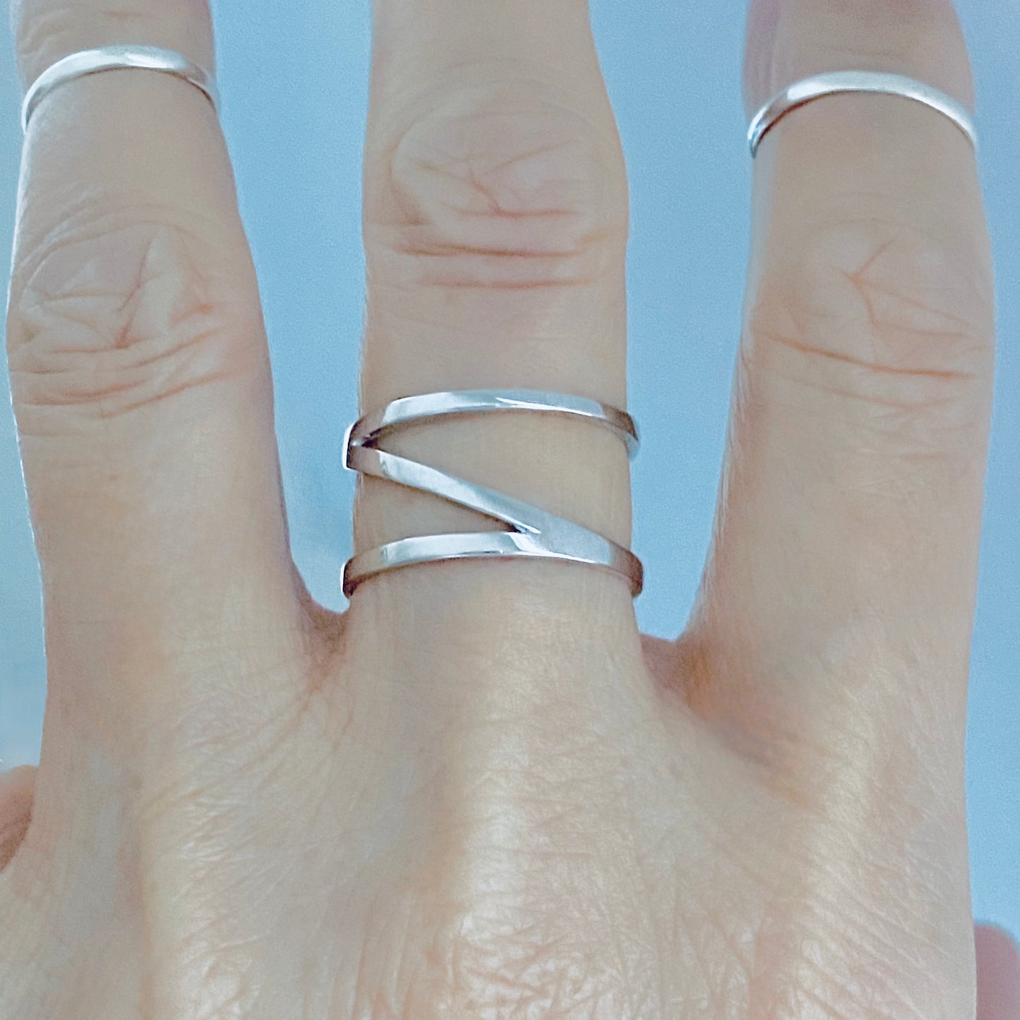 925 Sterling Silver Caged H Ring | Delicate Boho Silver Band Rings
