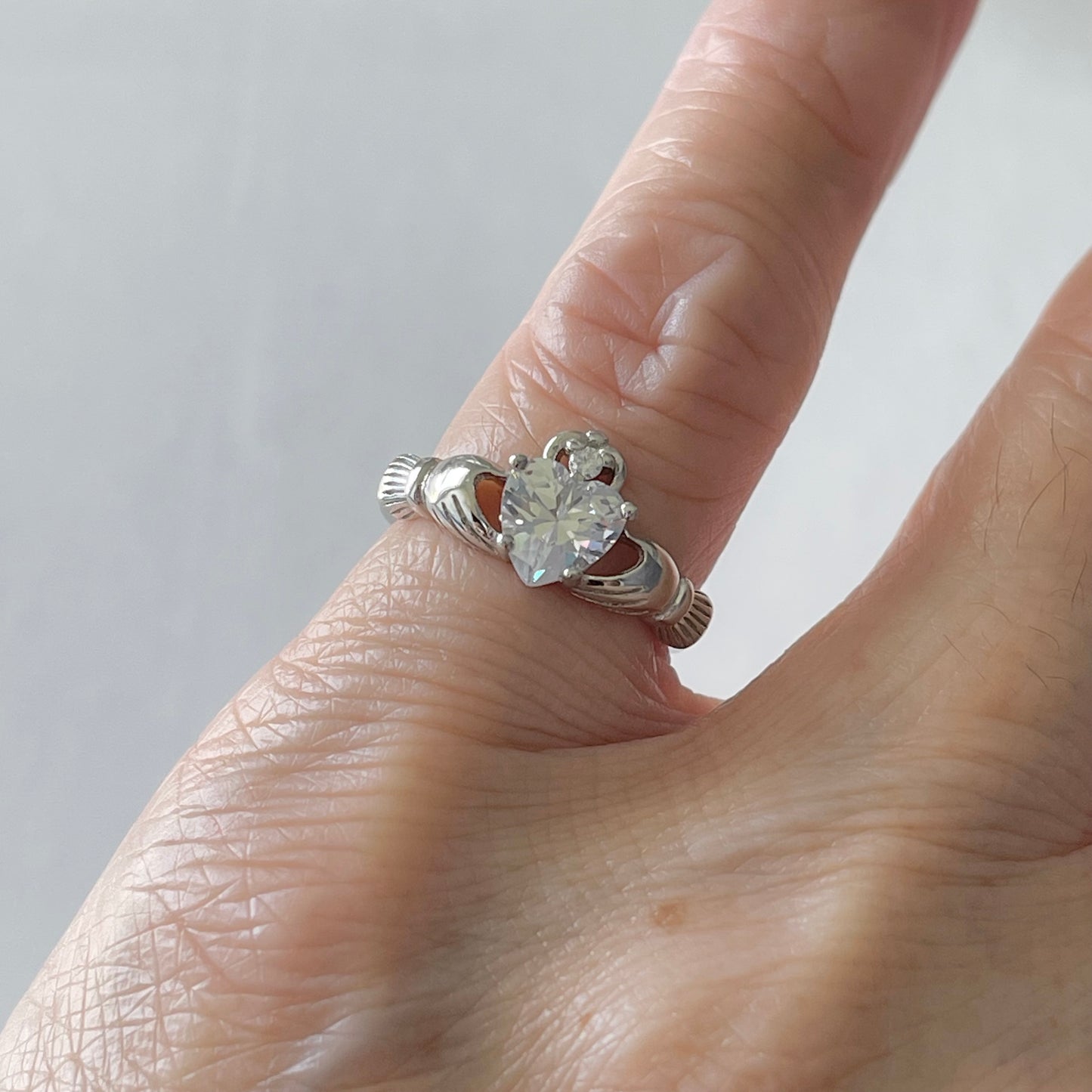 925 Sterling Silver Diamond CZ Heart Claddagh Ring | April Birthstone Irish Friendship Loyalty Rings