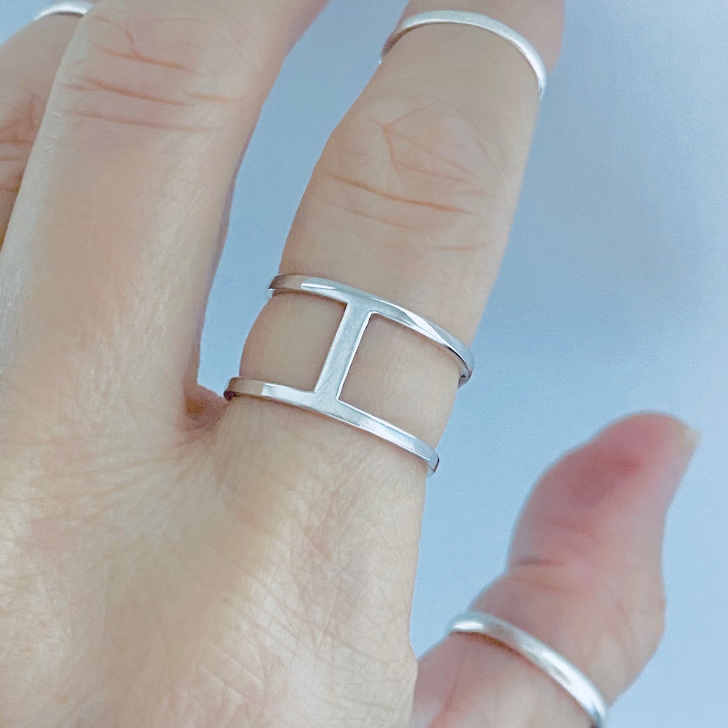 925 Sterling Silver Caged H Ring | Delicate Boho Silver Band Rings