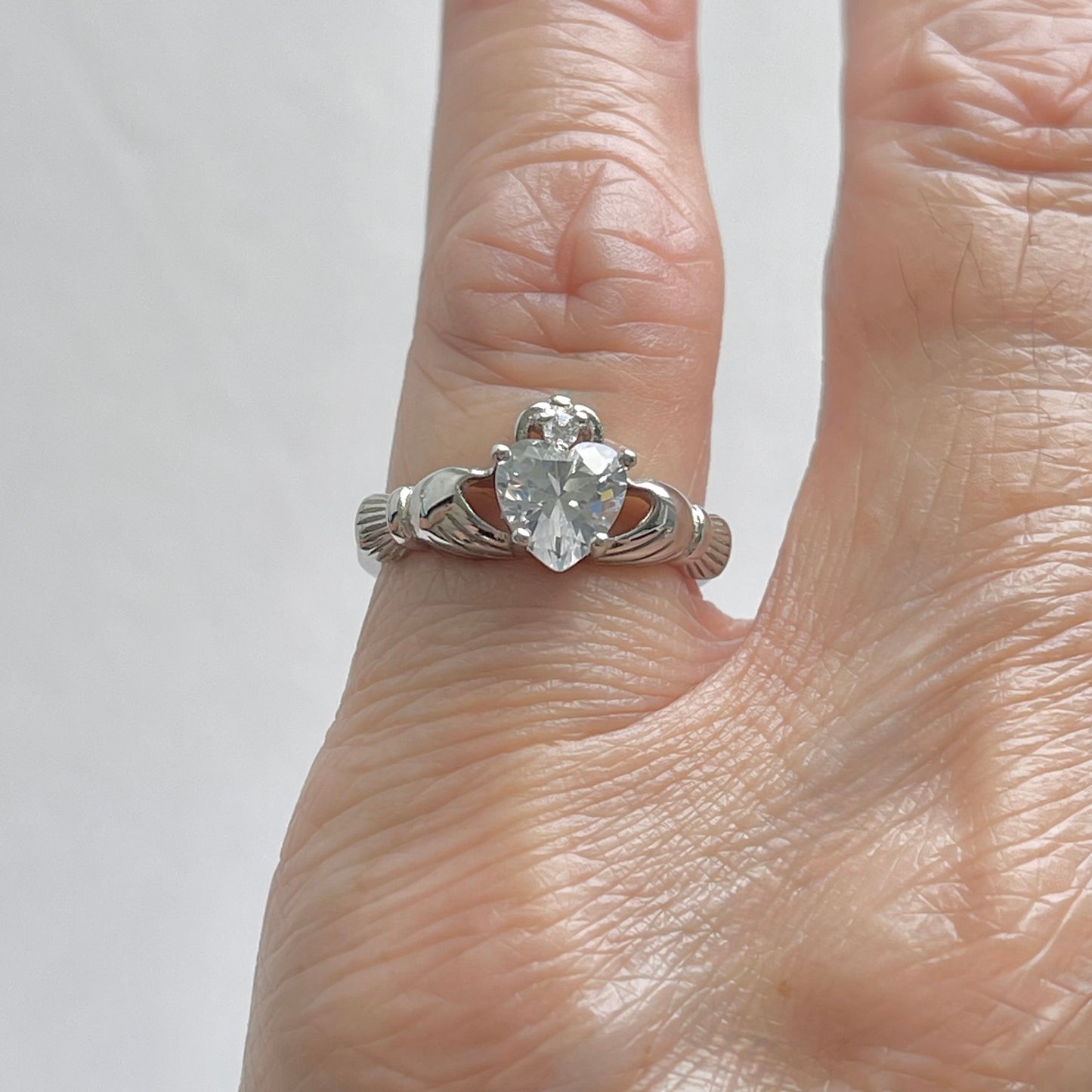 925 Sterling Silver Diamond CZ Heart Claddagh Ring | April Birthstone Irish Friendship Loyalty Rings