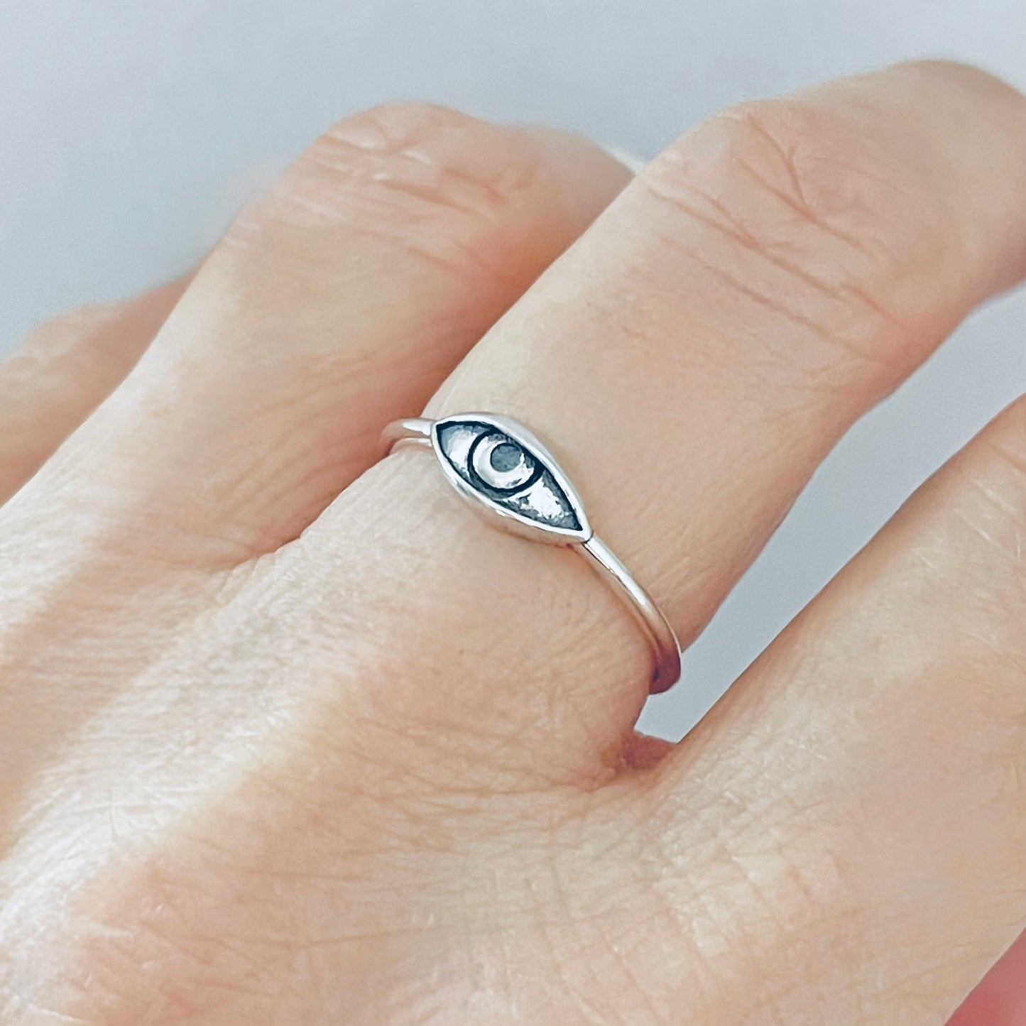 925 Sterling Silver Small Dainty Evil Eye Ring | All Seeing Eye Protector Silver Rings